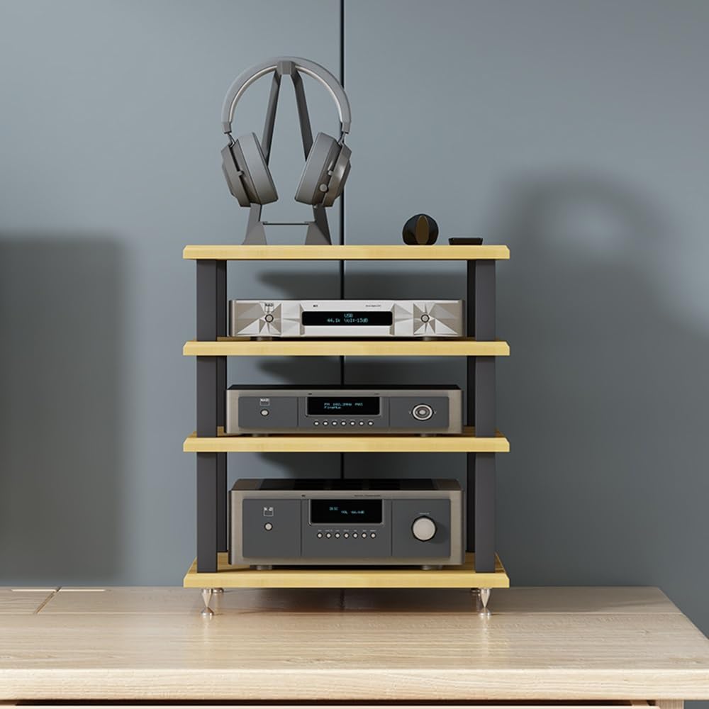 ZYXQQJ AV Storage Cabinet 2 3 4 Tier Movable HiFi Rack CD Player Stand Audio Tower Wooden Shelves Home Corner Media Center(Teak