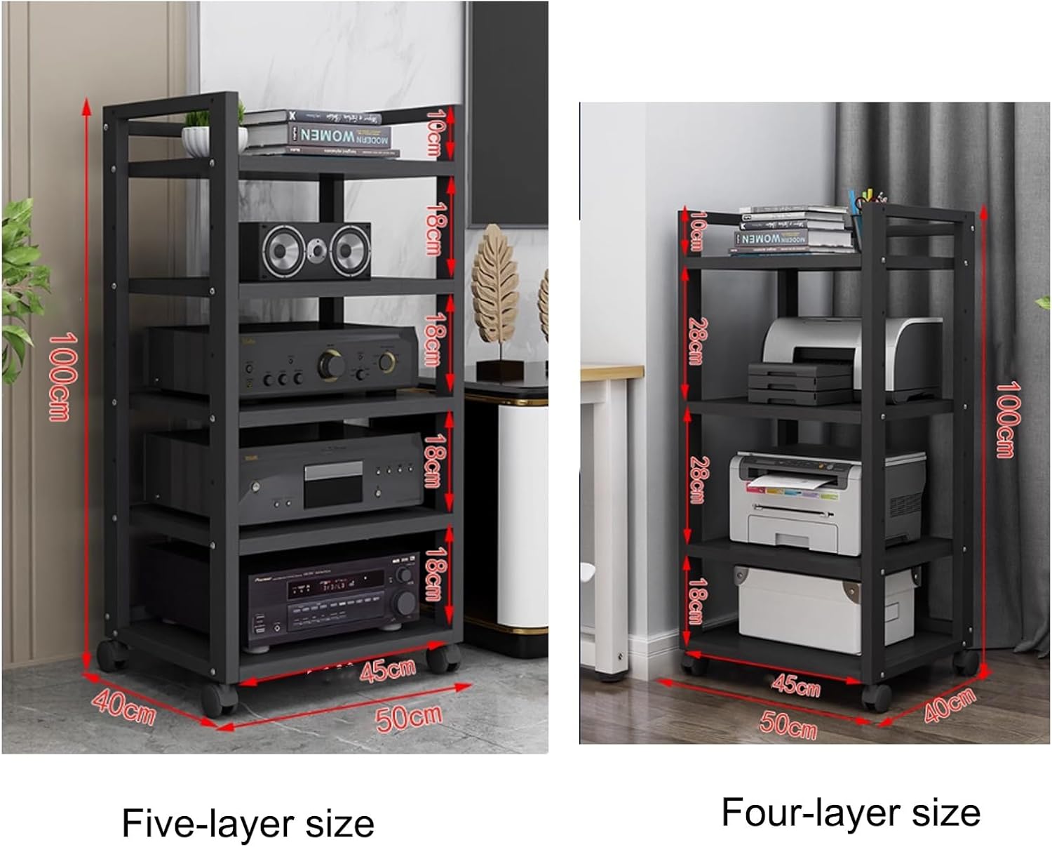 AV Media Stand Cabinet Floor-Standing Audio Rack with Height-Adjustable Shelves
