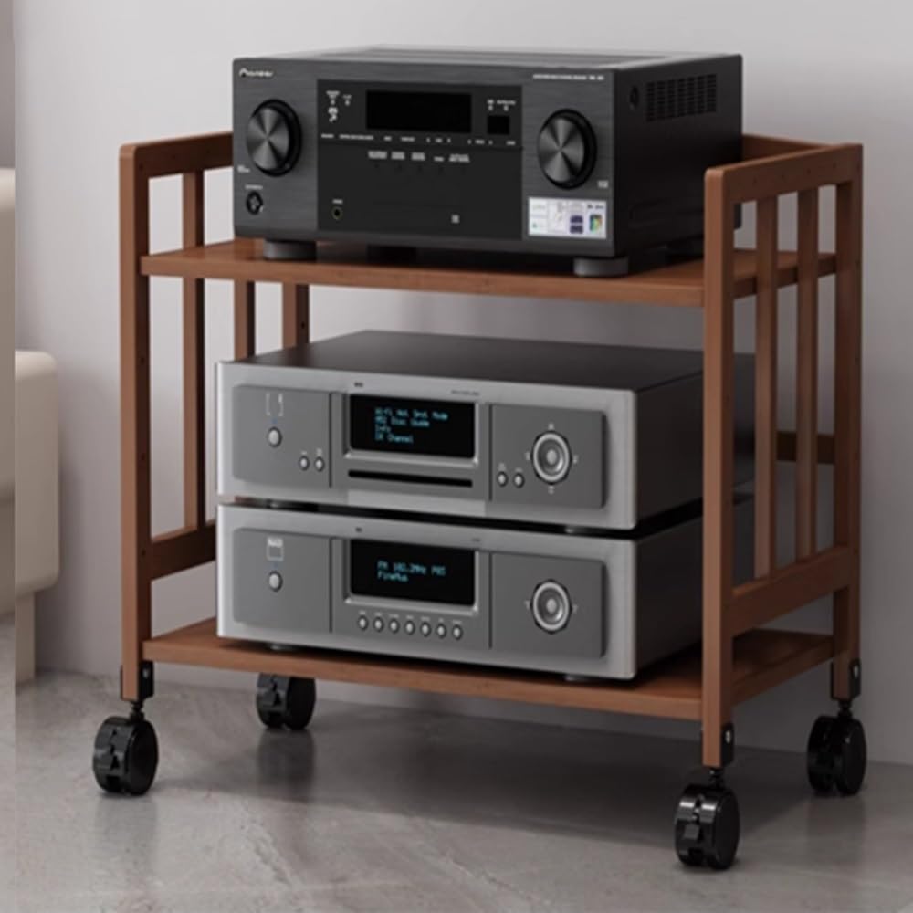 NILZA Media Player Stand Wood DVD/CD Rack Audio Stand Power Amplifier Theater Equipment Cabinet With Wheels Movable Multipurpose Storage Cart 4-Tier Wooden Shelf For Home/Office/Theatre(2 Tier-high 53