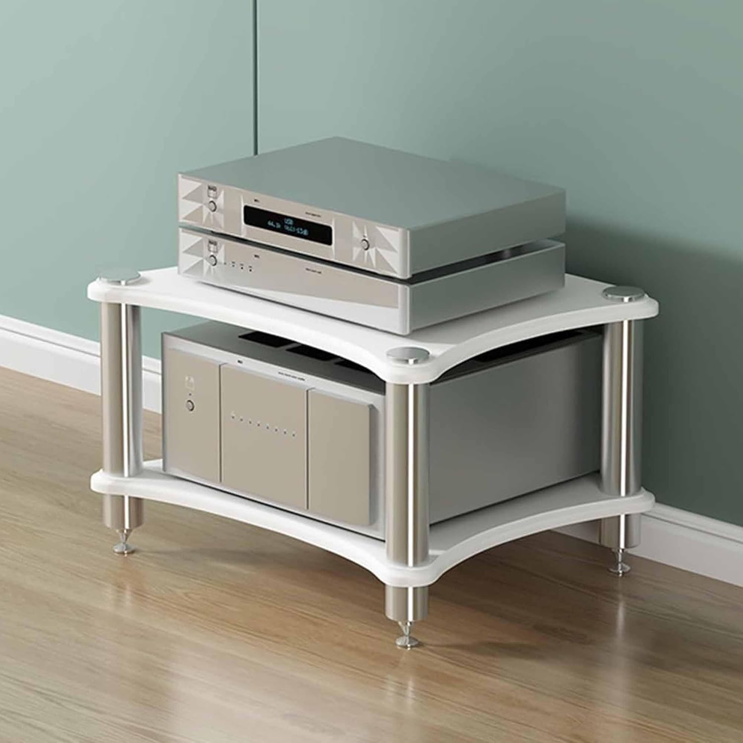 White AV Media Stand - Audio Component Rack for Amplifiers & Stereo Systems