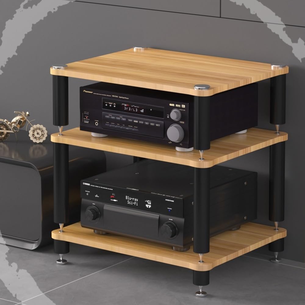 SHACNGI 3 Tier Av Media Stand Wood Shelf