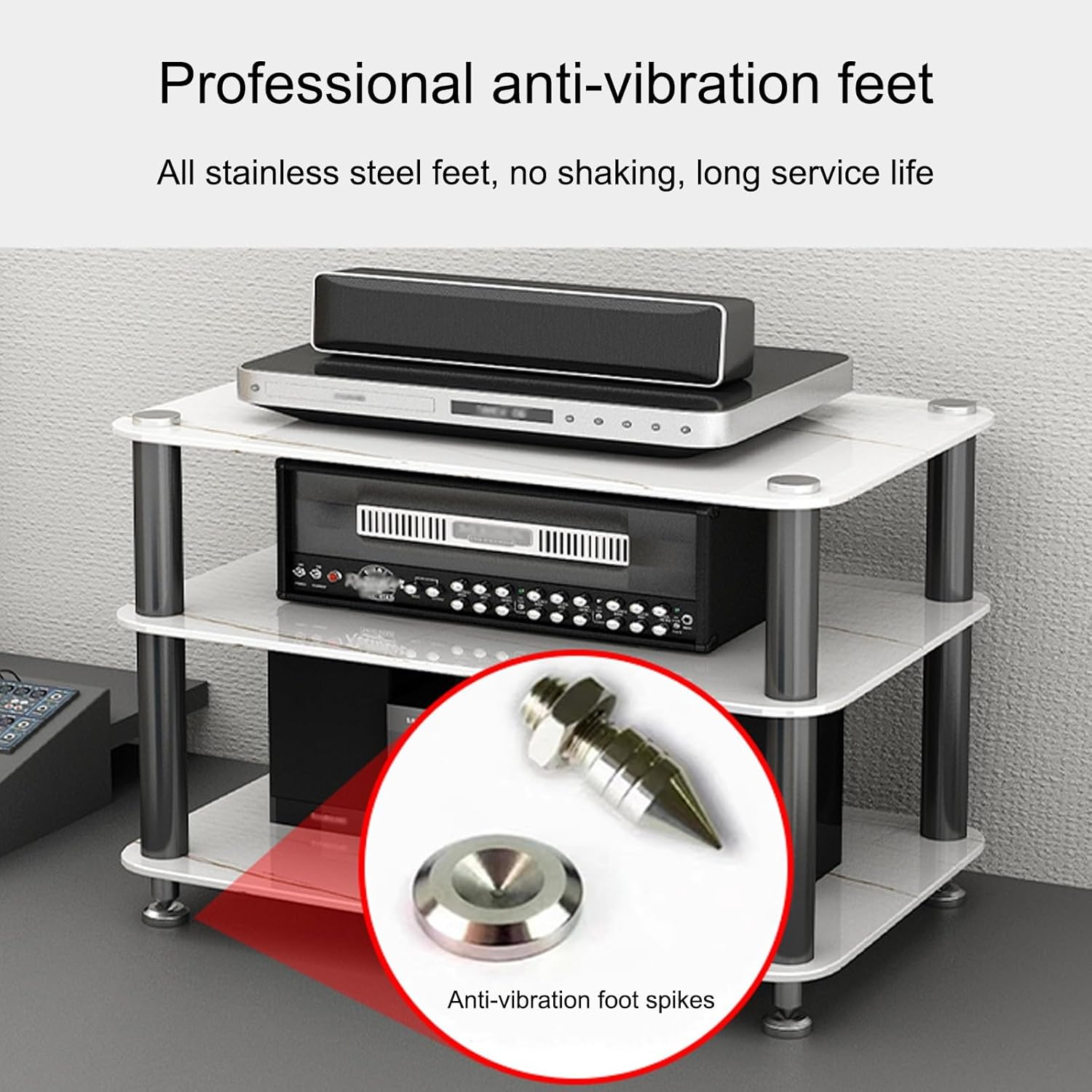 Audio Rack AV Media Stand with 1/2/3/4-Tier Tempered Glass Shelves