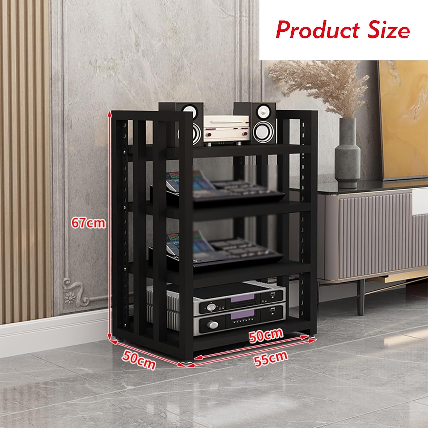 4 Tier Furniture Media Rack DVD CD Player Rack Audio Stand Stereo Rack Audio Tower with Height Adjustable Tempered Wooden Wooden Rack for Home/Office/DJ/Theatre ( Color : Color 1