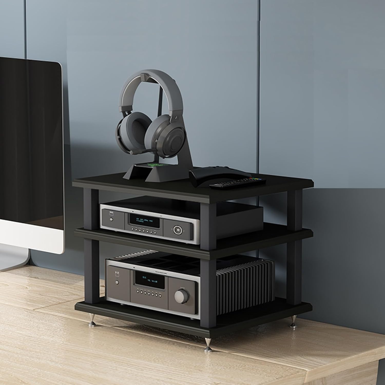 Modern Audio Rack Cabinet - Open Storage Media Stand for Home Theater & Office