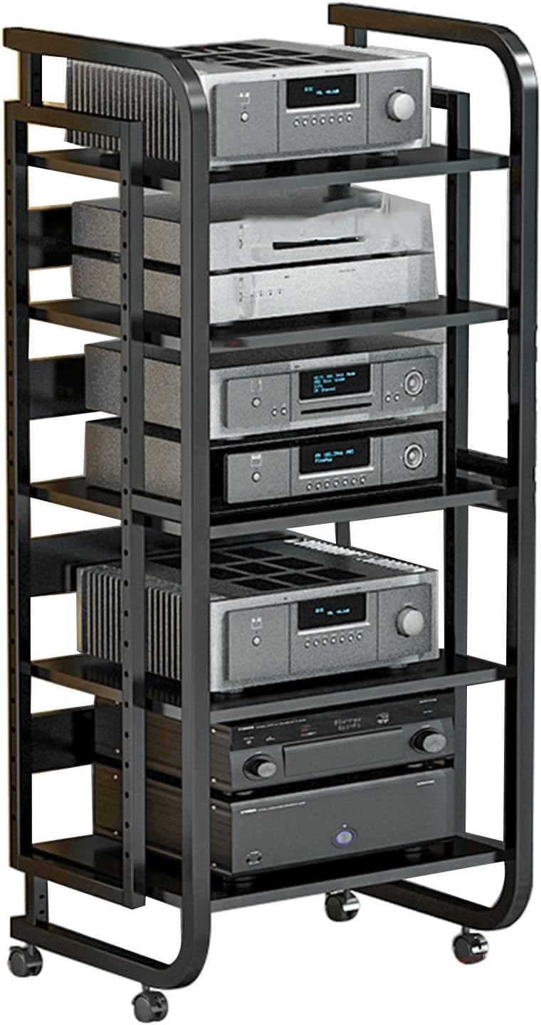 YLQFGUVWK 5 Tier Removable Audio Stand Media Player Stand Adjustable Open Storage Rack For Home/Office/Audio Video/DJ/Theater(Black)