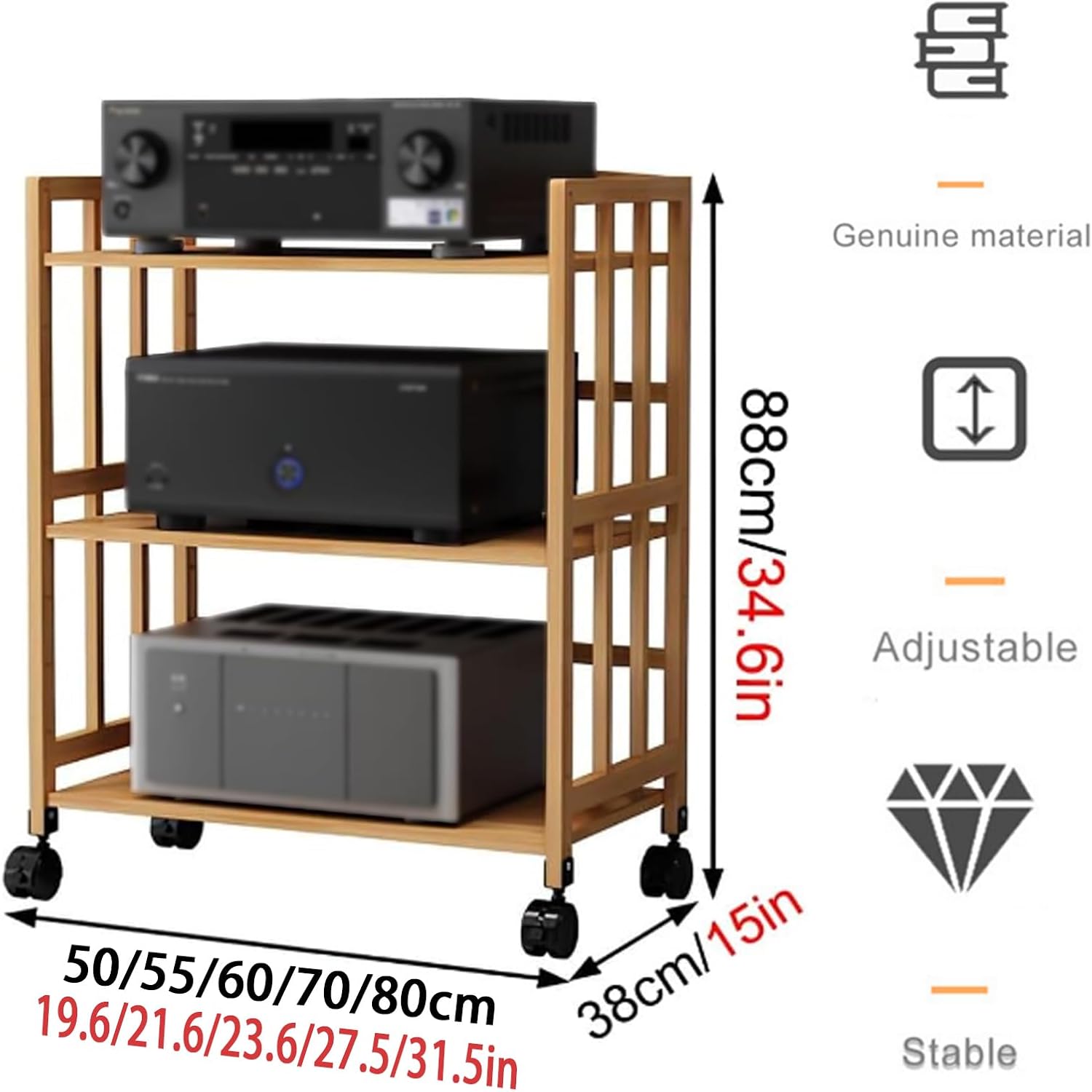 WROASLTOUX Movable Audio Stand Small Media Player Stand Adjustable Multi-Function Shelf Cabinet