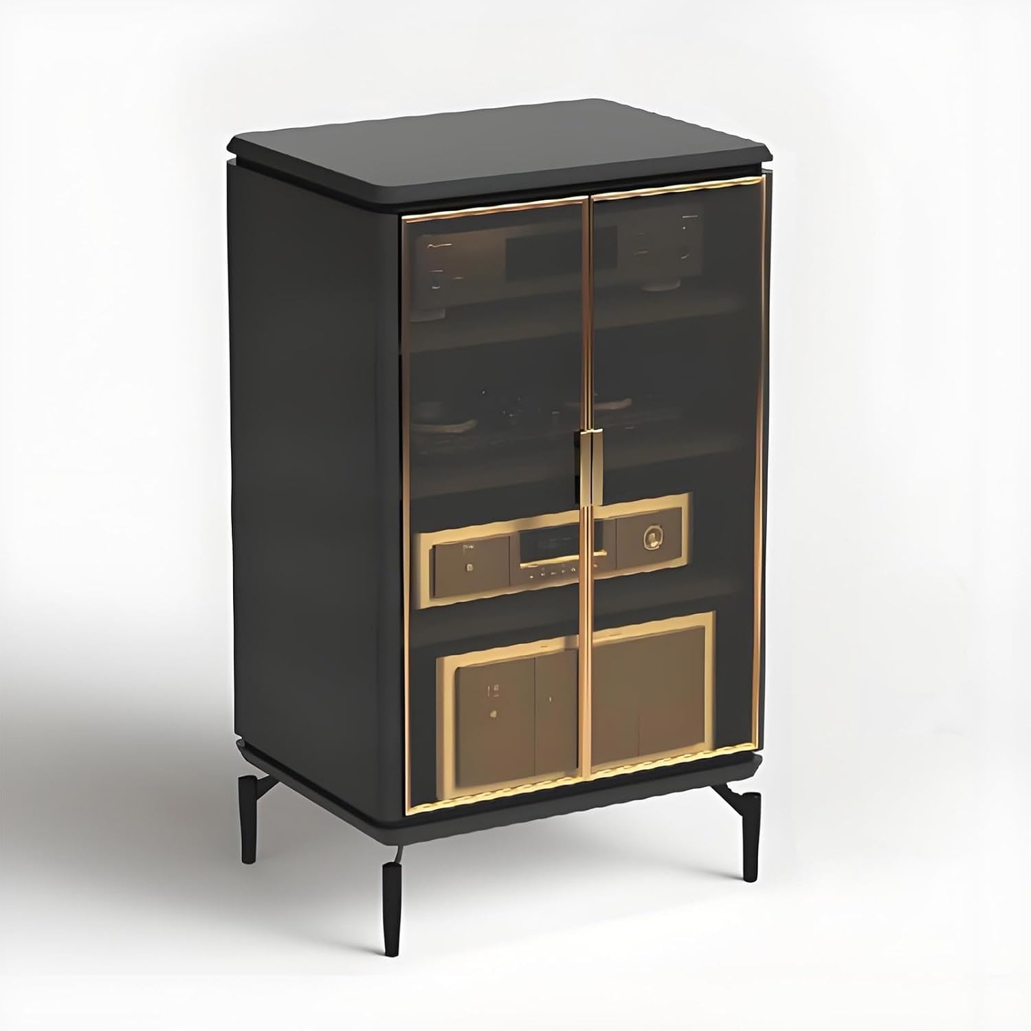 UYCVT Media Storage Cabinet Adjustable Av Rack with Glass Doors Black Audio Video Stand Gaming Media Cabinet Stylish Av Stereo Shelf Unit-Black-95x60x55cm