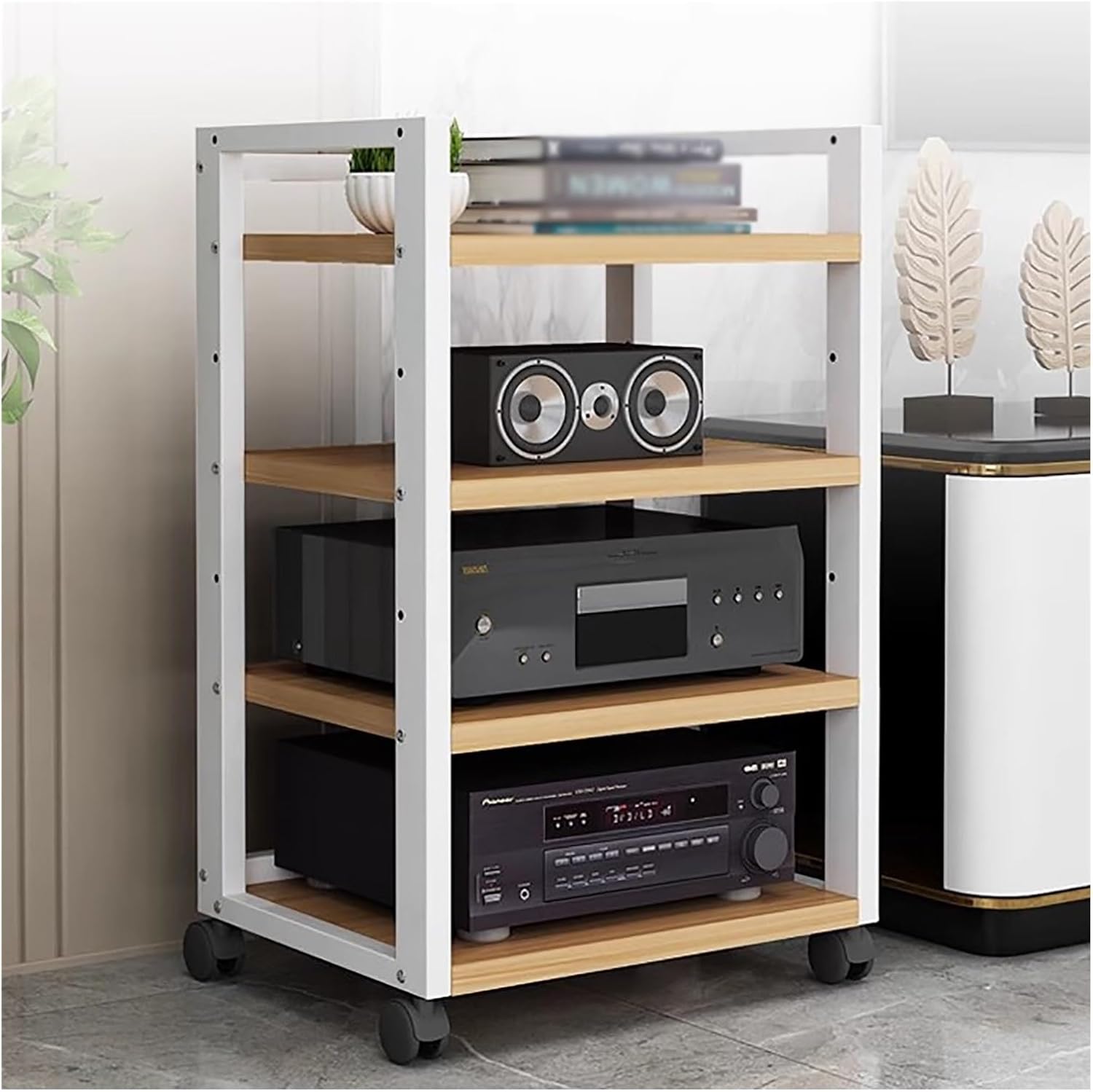 JYHHCYS Upright Entertainment Stereo Rack System Component Cabinet with Caster Wheels & Adjustable Shelf