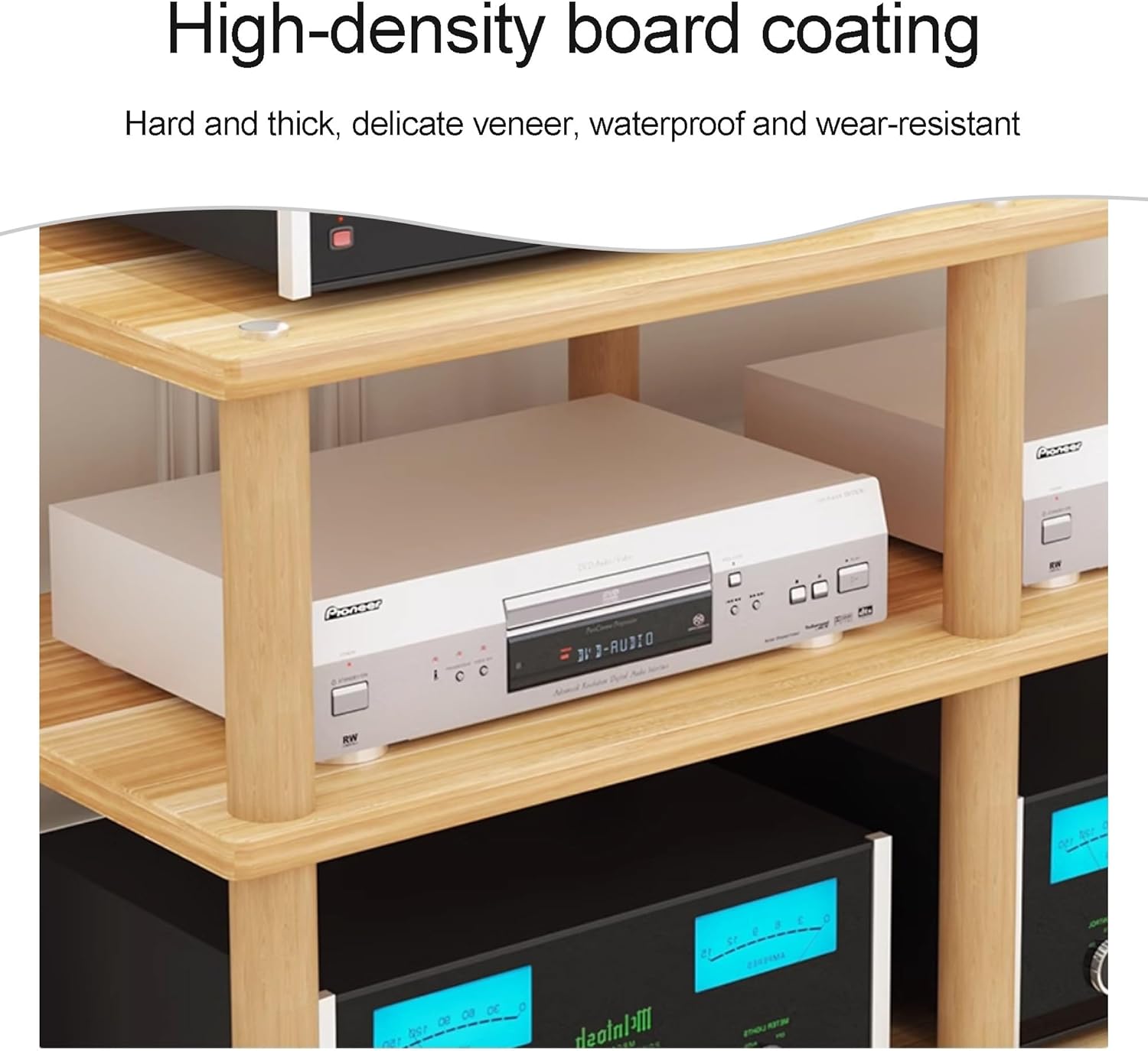 OVOGGPAN Open Stereo Stand AV Media Cabinet Stand Audio-Video Shelving Stereo Component Storage Cabinet for Living Room/Bedroom/Farmhouse Standing(Pomelo Wood