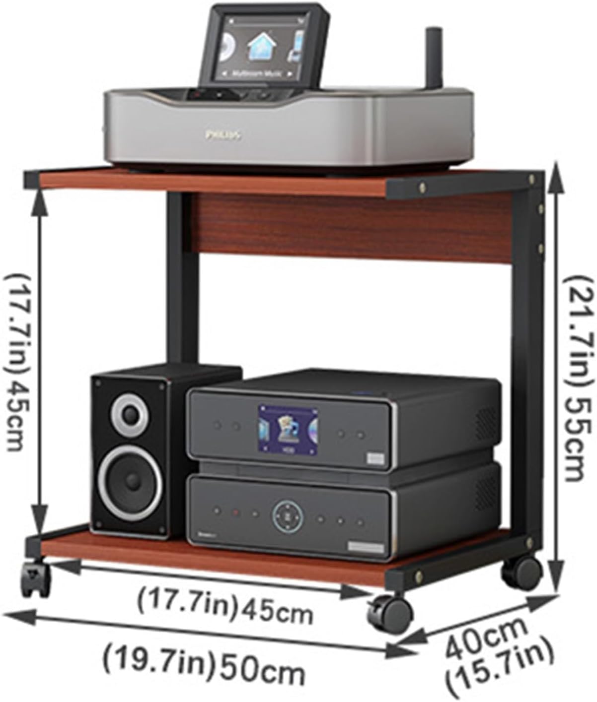QUANGJN 2-Tier Movable Media Stand Multi-Function Open Storage Shelf for DVD Player/TV Boxe/Game Consoles/TV Accessories