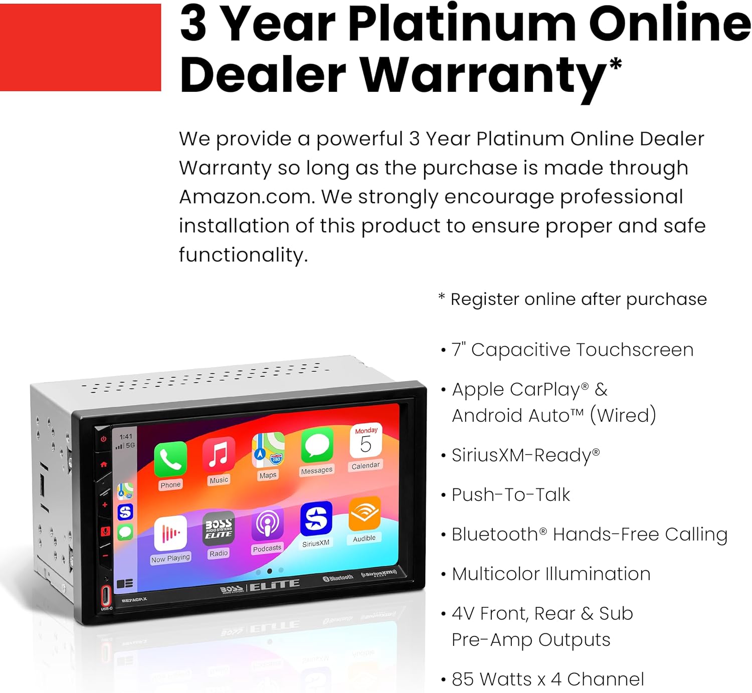 BOSS Audio Systems Elite Series BE7ACP.X Car Stereo - Apple CarPlay