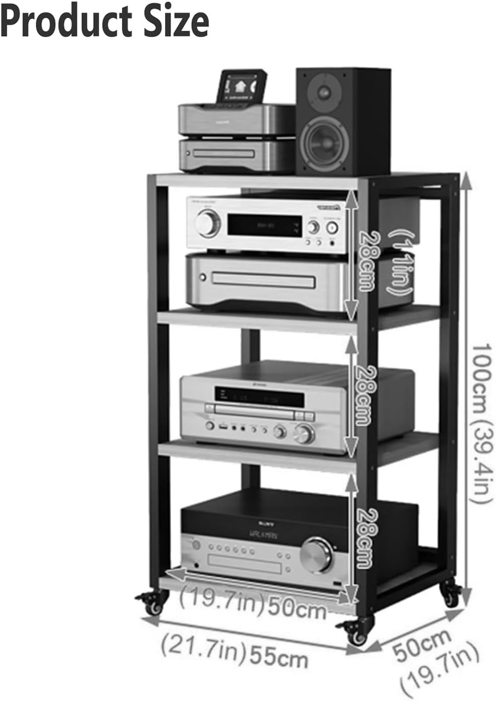 DONGYUE 4-Tier Movable AV Media Stand CD Player Stand Stereo Rack HiFi Racks Corner TV Stand Audio Video Components Cabinet for Home/Office/Theater (Size : B)