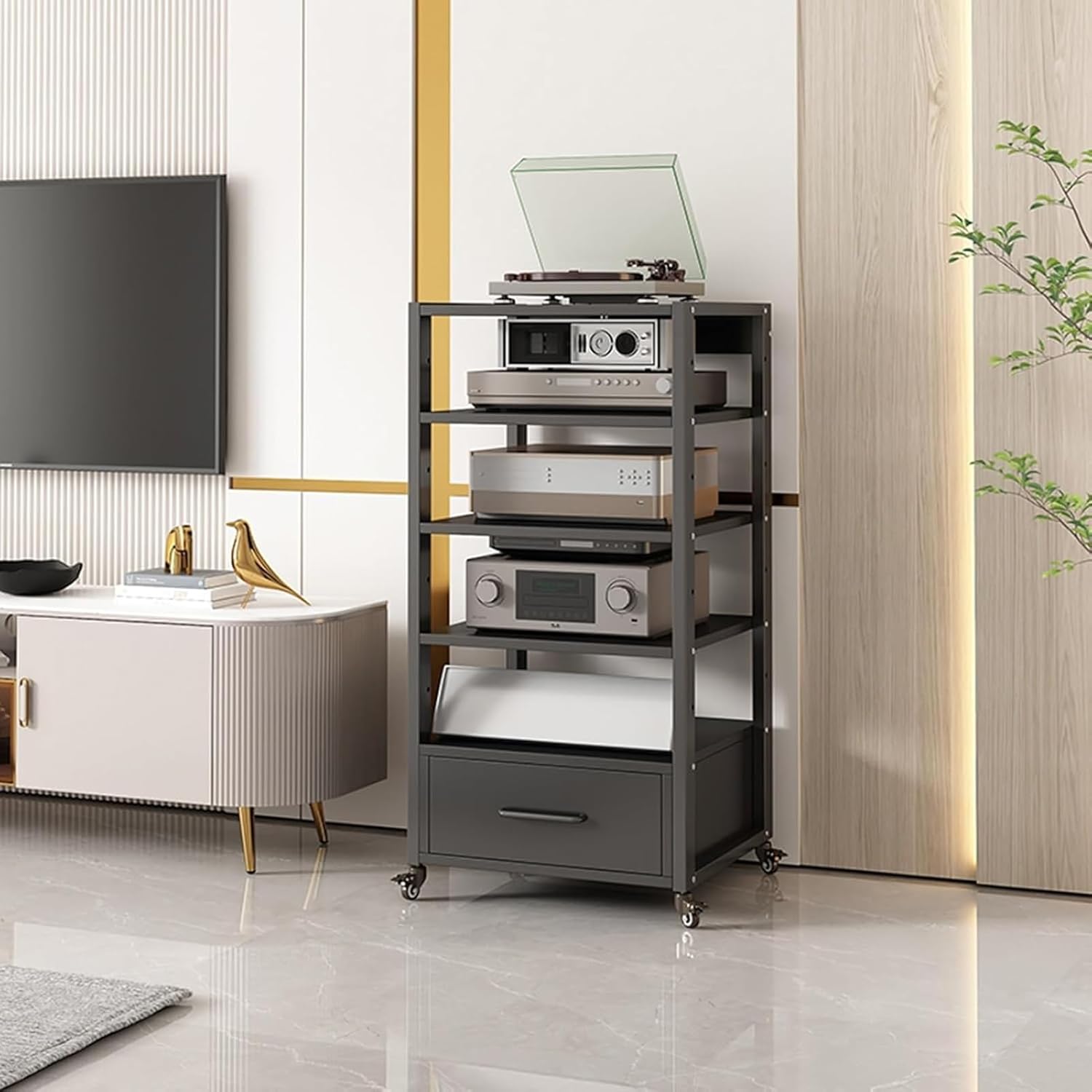 XingLi Multi-Tier Audio Rack with Drawer Amplifier Stand