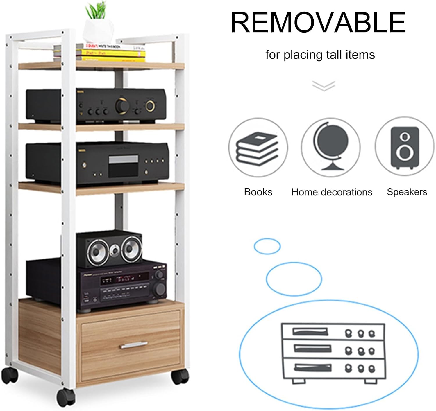 HXFAAFXH Modern Audio-Video Media Stand Movable Audio Stand Media Player Stand Home Stereo System Entertainment Components Cabinet for Gaming
