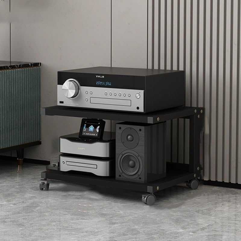 2-Tier AV Media Shelf - Stereo Audio Rack Stand for Game Consoles & CD Storage - Entertainment Organizer Cabinet - Easy Assembly (P1Yellow)