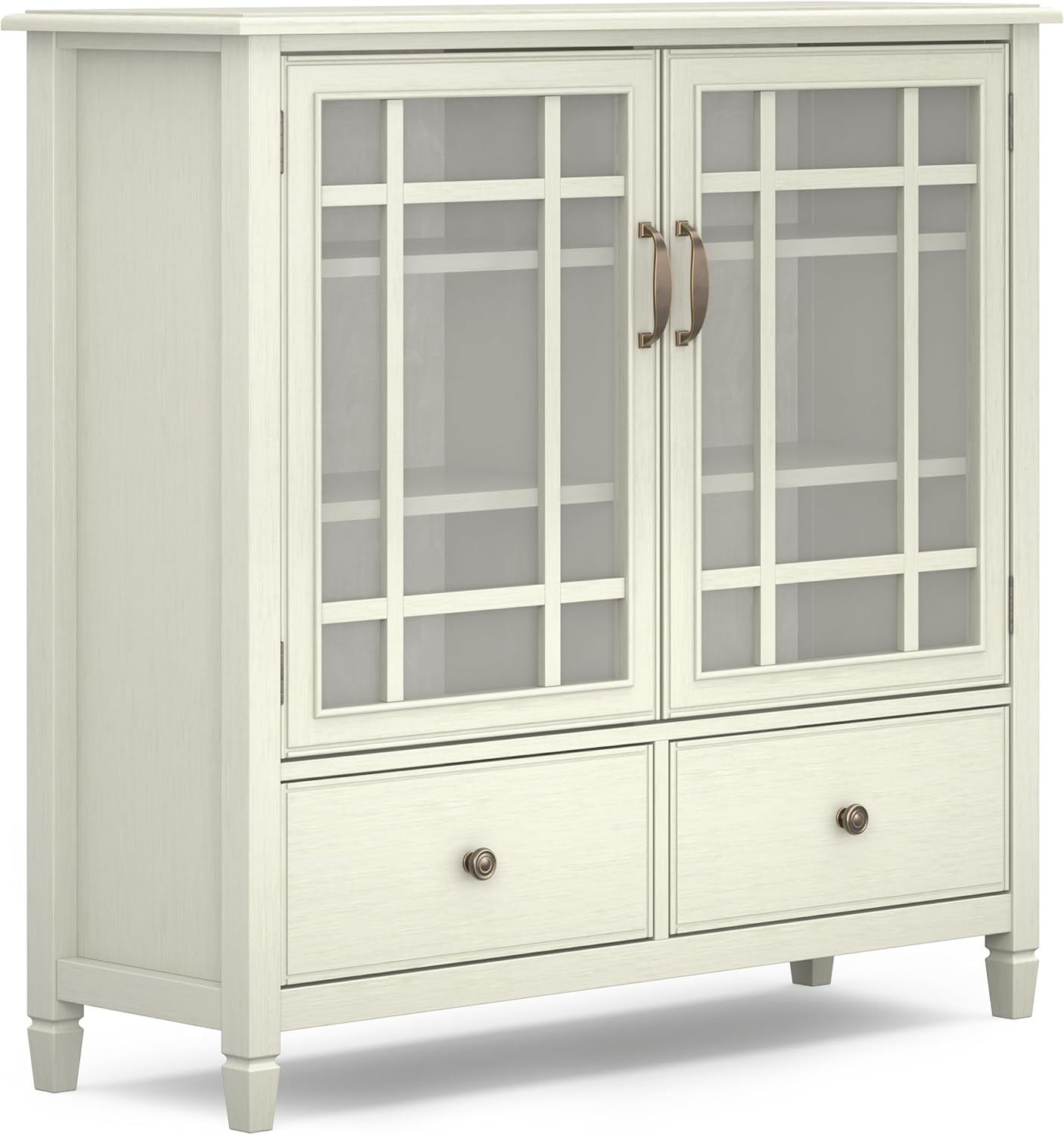 SIMPLIHOME Connaught Storage Cabinet - 46 inch Wide Solid Wood Tall Cabinet in Antique White