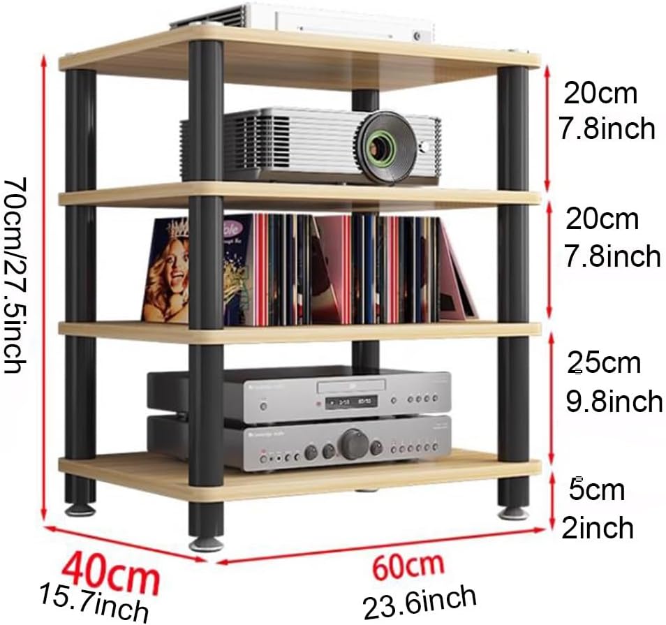 BIUBPW Retro AV Media Stand 4-Tier Corner Stereo Cabinet Open Storage for Entertainment Stereo Component