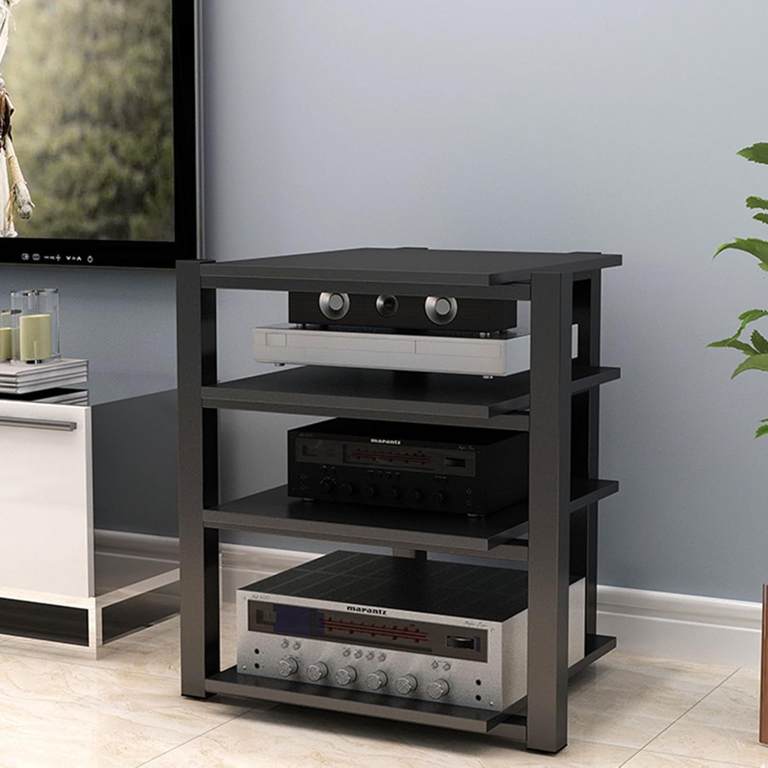 4-Tier Modern AV Stand - Stylish Corner Rack for CD Player & Audio Equipment