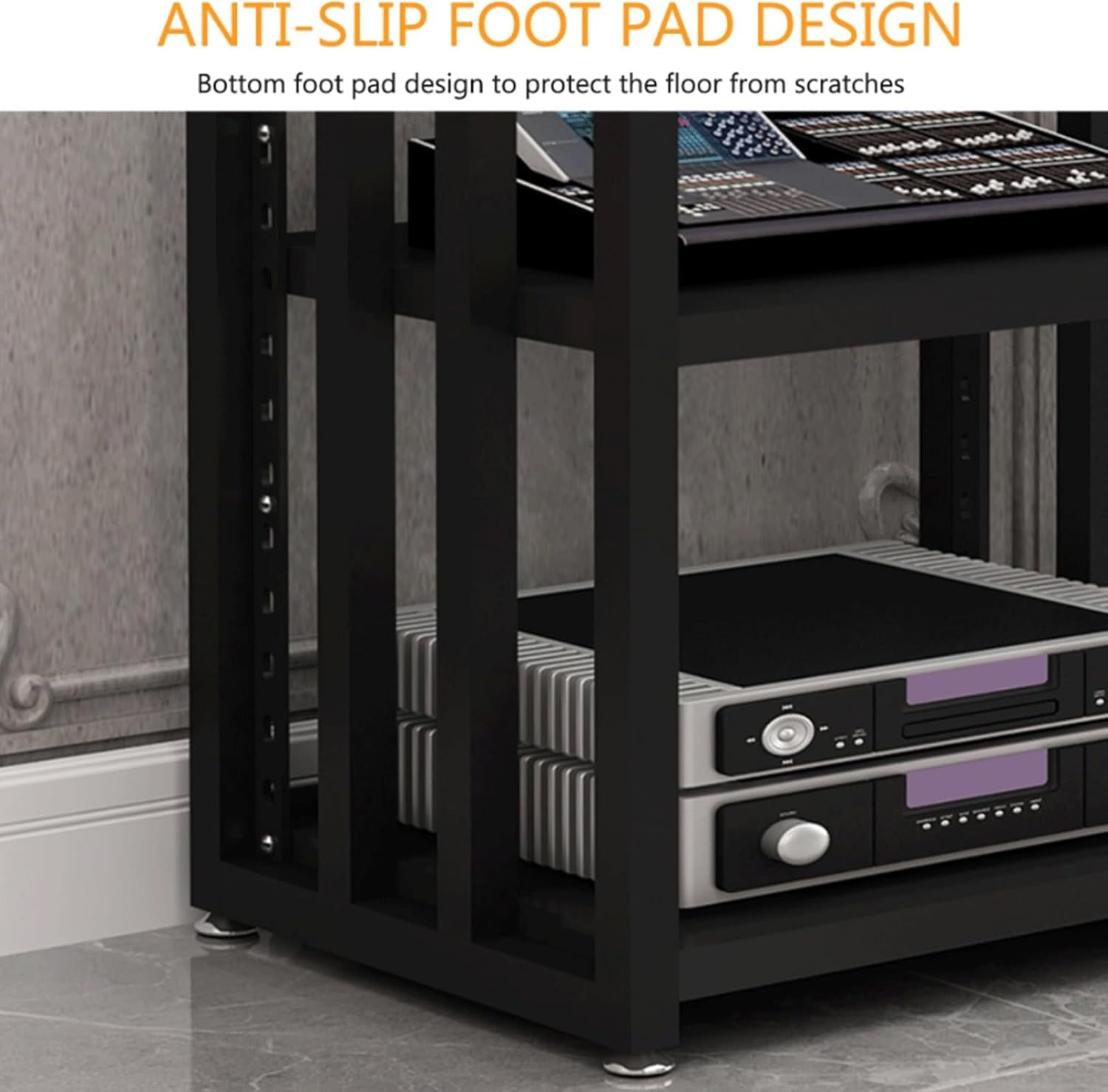 XMFBSY Medios 4-Tier AV Media Stand HiFi Stand Audio Tower Rack with Adjustable Shelves Wooden Stereo Component Cabinet for Record Player TV Box Game Console Organizer(Natural)