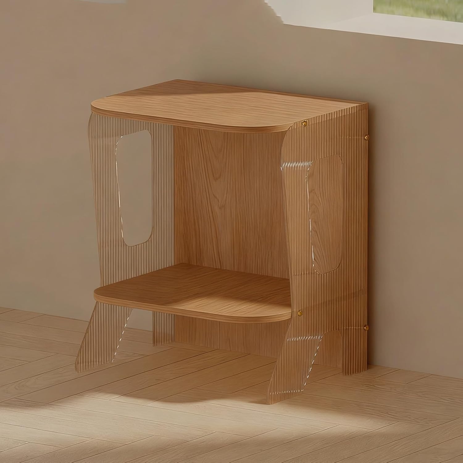 LYXWGRZD Record Player Stand Wood Acrylic CD Holder Desk Rack Retro Small Vinyl Record Holder