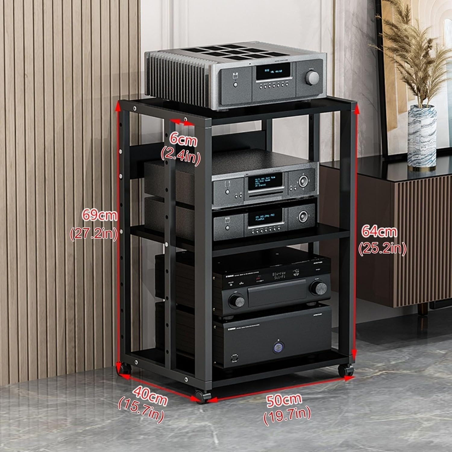 3/4/5-Tier AV Media Stand Cabinet Floor-Standing Audio Rack CD Player Stand Home Corner TV Stand Stereo Components Cabinet Multi-Function Open Storage Shelf with Wooden Shelves (Color : Black - A