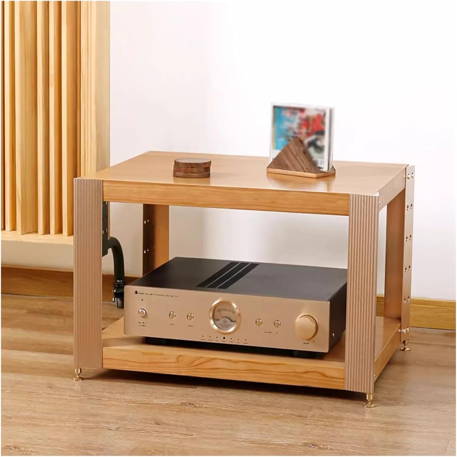 Small Media Stand with Height Adjustable Wooden Shelf
