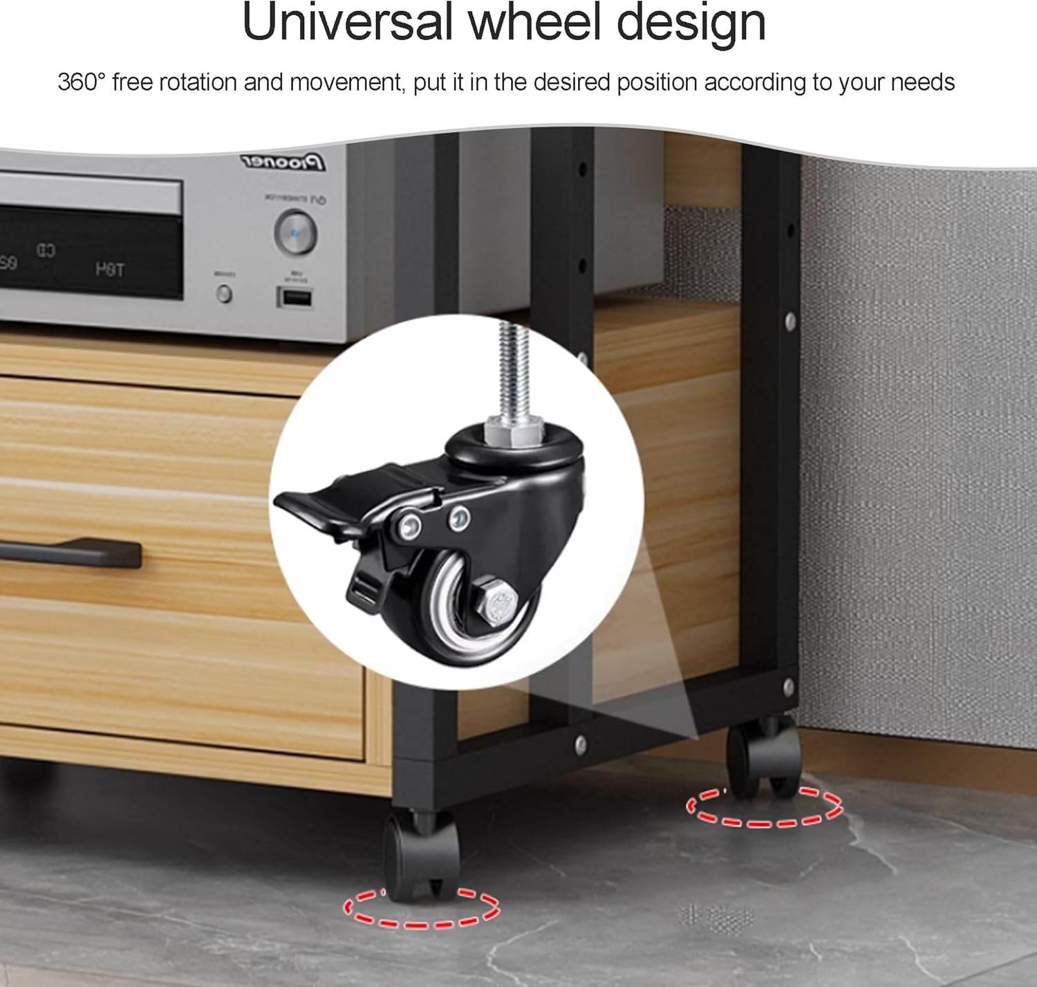 OVOGGPAN Large AV Media Stand Stereo Racks Audio-Video Shelving Media Console Stereo Cabinet with Storage Drawer for Office Bedroom Living Room Recording Room(Pomelo Wood