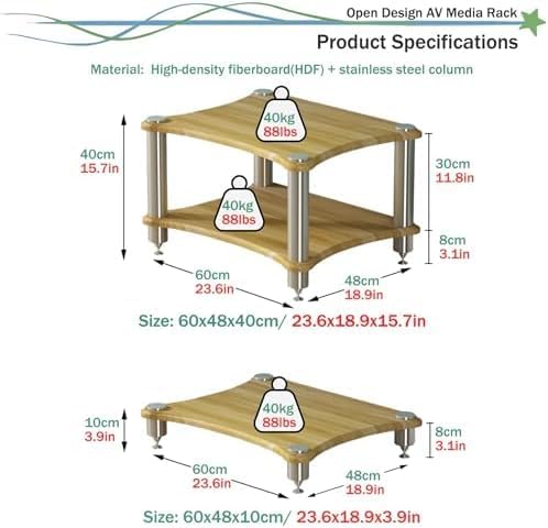 UYCVT Stylish 4-Tier Wooden Media Cabinet - Corner Av Shelf for Record Player & HiFi Equipment - Entertainment Console & Storage Rack for Home Theater-C-60x48x10cm