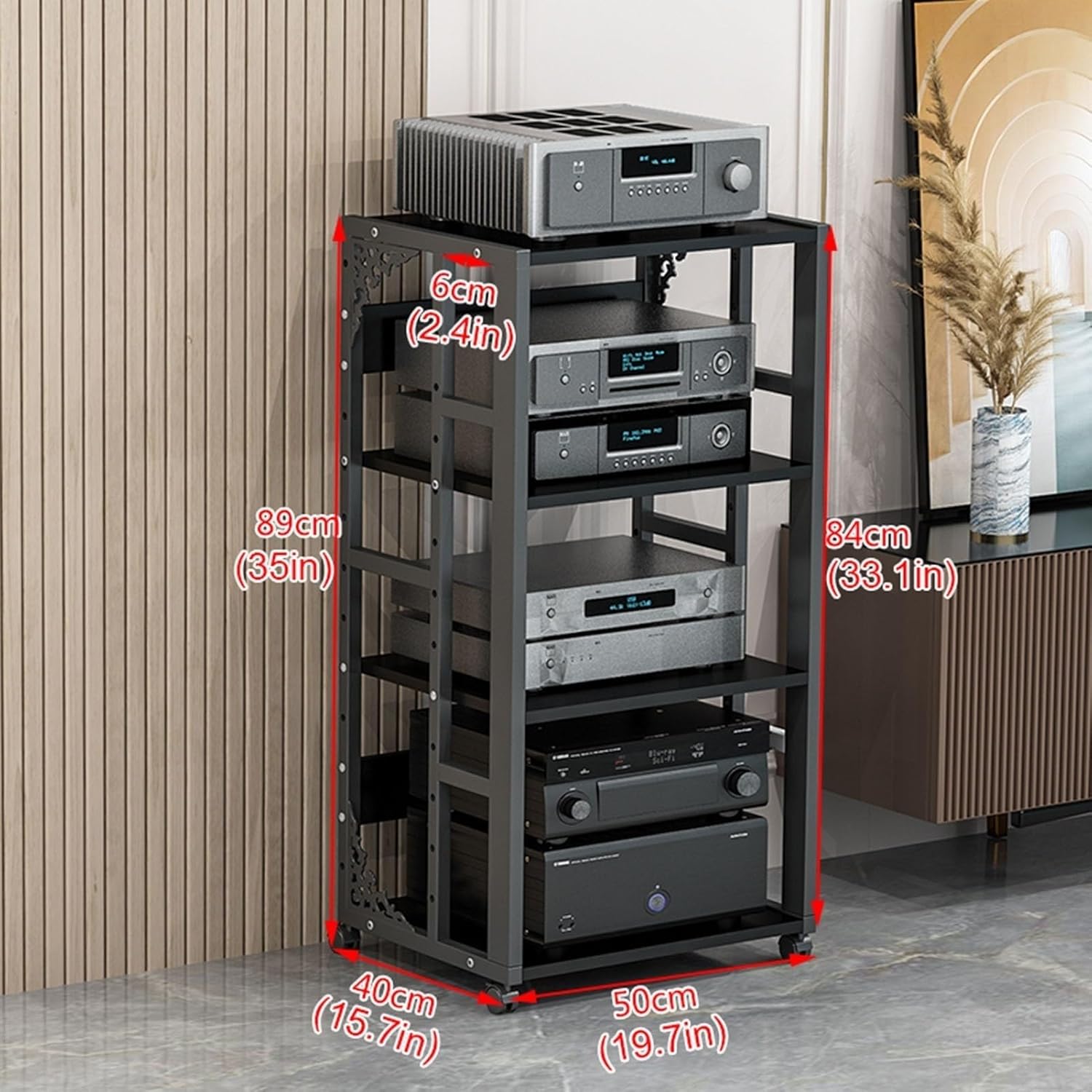 UYCVT Movable Media Stand Multi-Function Movable Audio Video Storage Cart Cd Player Media Stand Amplifier Rack-Black - C-4 Tier