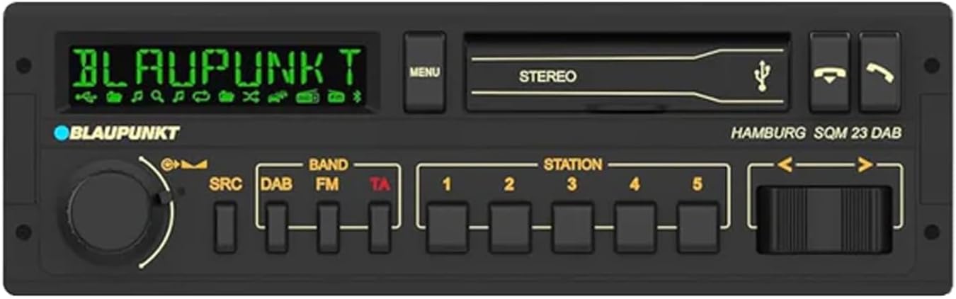 Blaupunkt Hamburg Single DIN Retro Classic USB Bluetooth AM/FM Stereo Receiver
