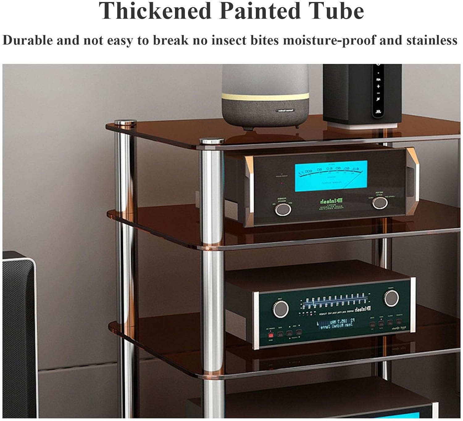 LIHDNGXM 1/2/3/4-Tier Audio Rack Tower with Tempered Glass Shelves Stereo Rack AV Media Stand AV Equipment Cabinet Stereo Receiver Display Stand CD Record Player(Amber Glass