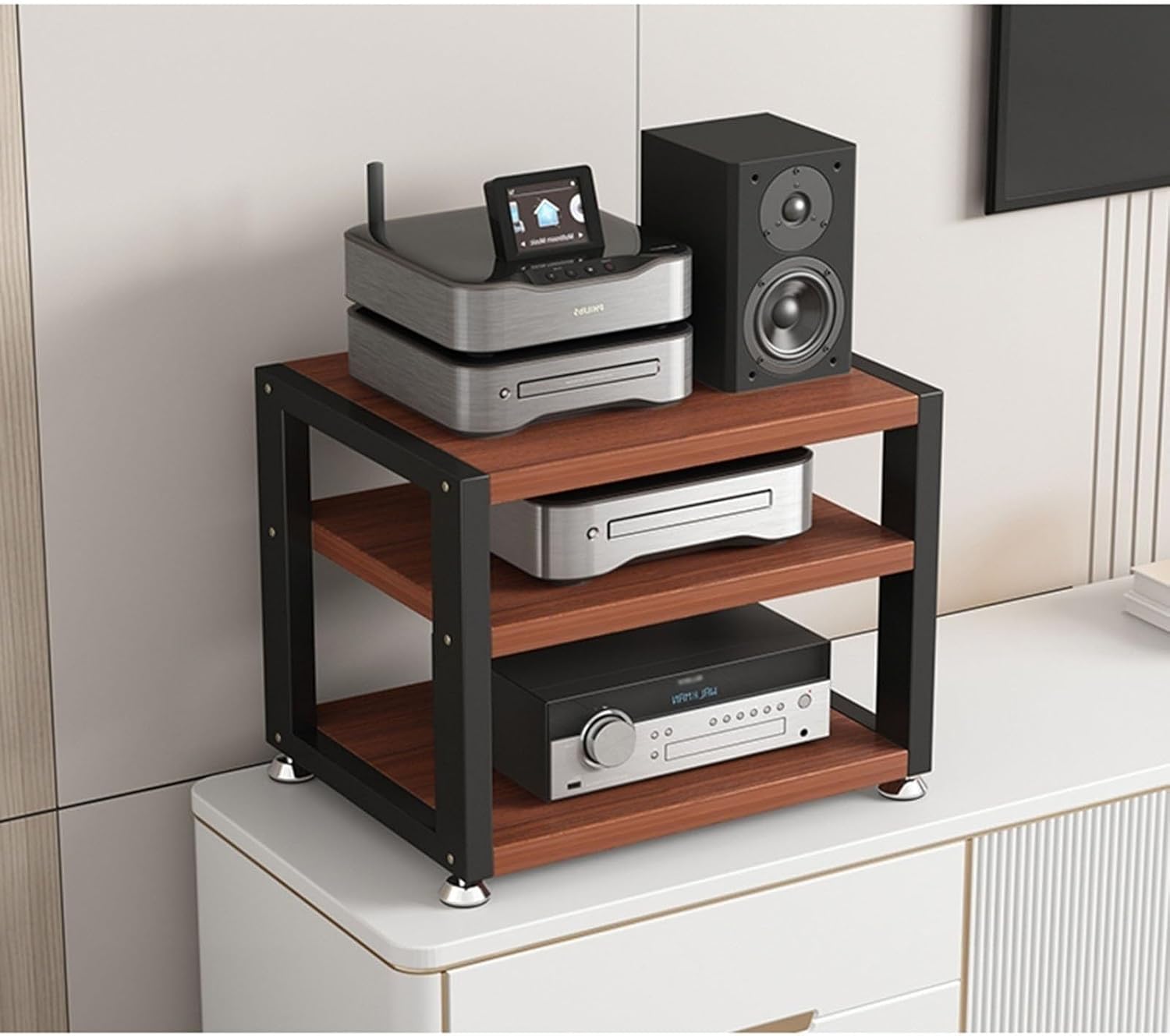 Desktop or Floor-Standing Audio Video Media Stand Entertainment Stereo Components Cabinet Audio Rack 3 Tier Home Office Multi-Function Open Storage Shelf with 3 Wooden Shelves (Color : C
