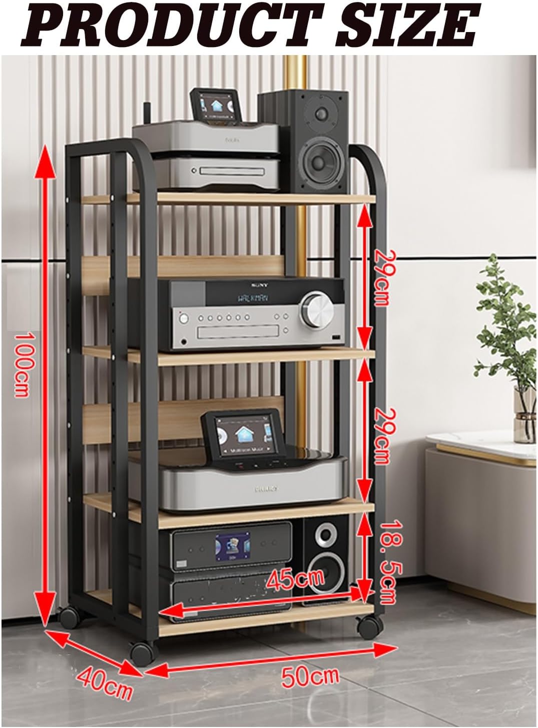 AV Media Rack Wooden Corner Frame Component Cabinet Stereo Audio Rack Standing Tower