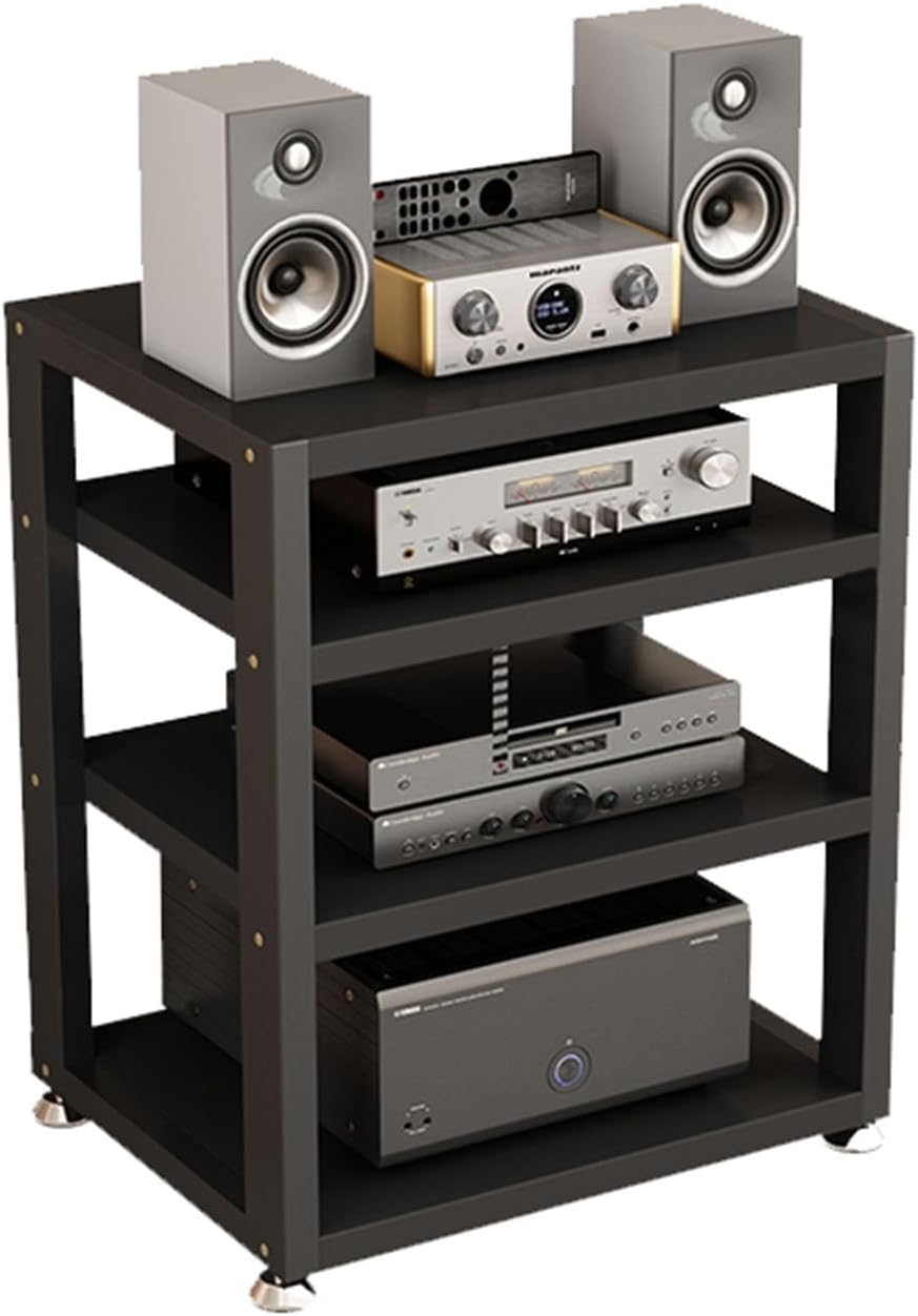Audio Rack Tower AV Media Stand Movable Corner Shelf CD Player Stand Stereo Component Cabinet