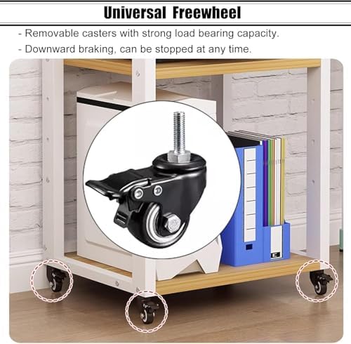 GenSDH 6 Tier Audio Rack Tower - Mobile Av Media Stand with 4 Lockable Wheels Cd Record Player & Stereo Receiver Cabinet for Home Entertainment System - Beige Display Shelf