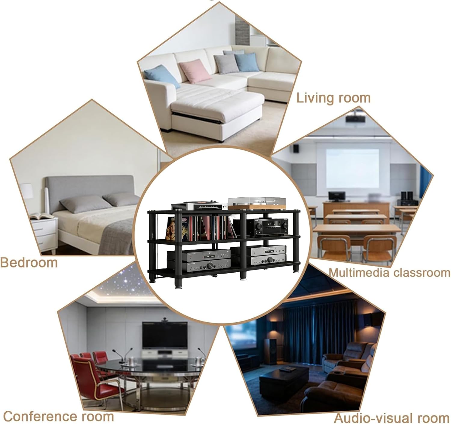 saun 3 Tier Living Room Audio Video Equipment Tower Rack Stereo Cabinet