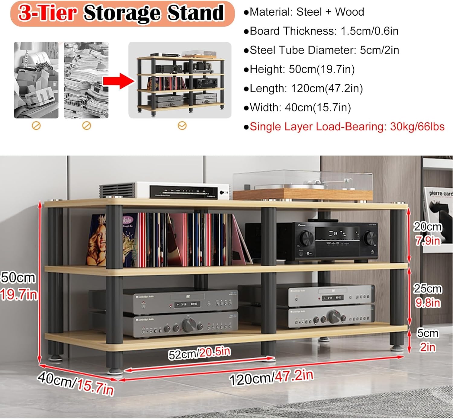 47 Inch TV Media Stand with Storage 1 2 3 4 Layer