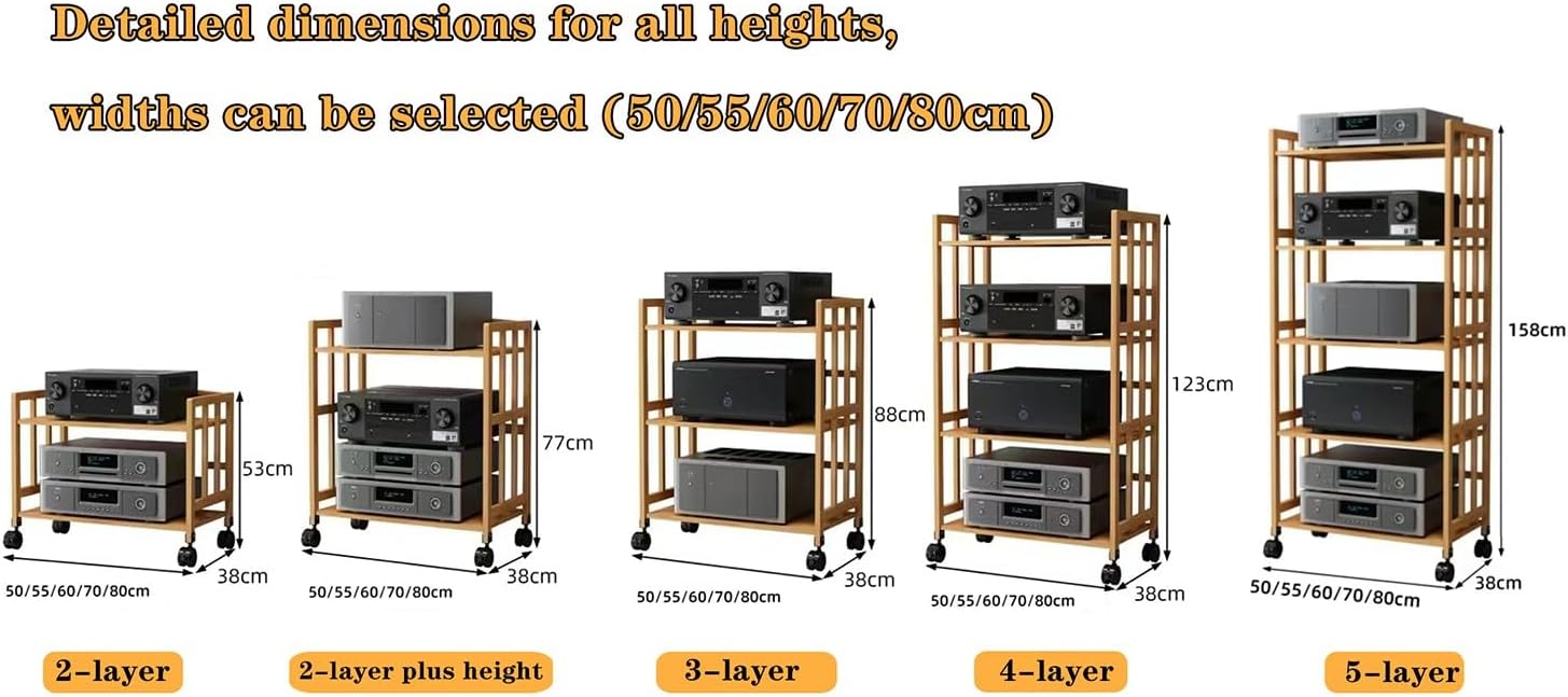 UYCVT Wooden DVD Player Stand Shelf with Movable Turntable Holder 2 Tier Audio Rack Tower for Tv Stereo Media Wall Unit Floating Shelf Corner Shelves for Living Room Or Office -3tier88cm(h)-L80cm
