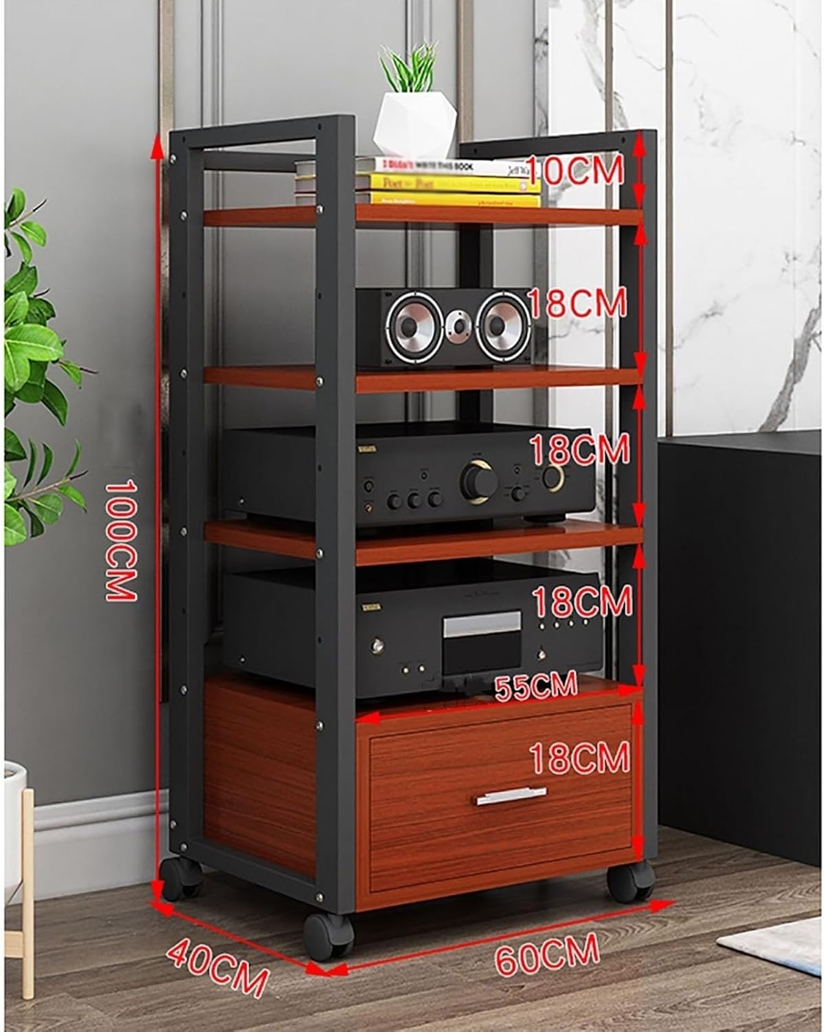 Multi-Tier Audio Rack with Drawer Amplifier Stand