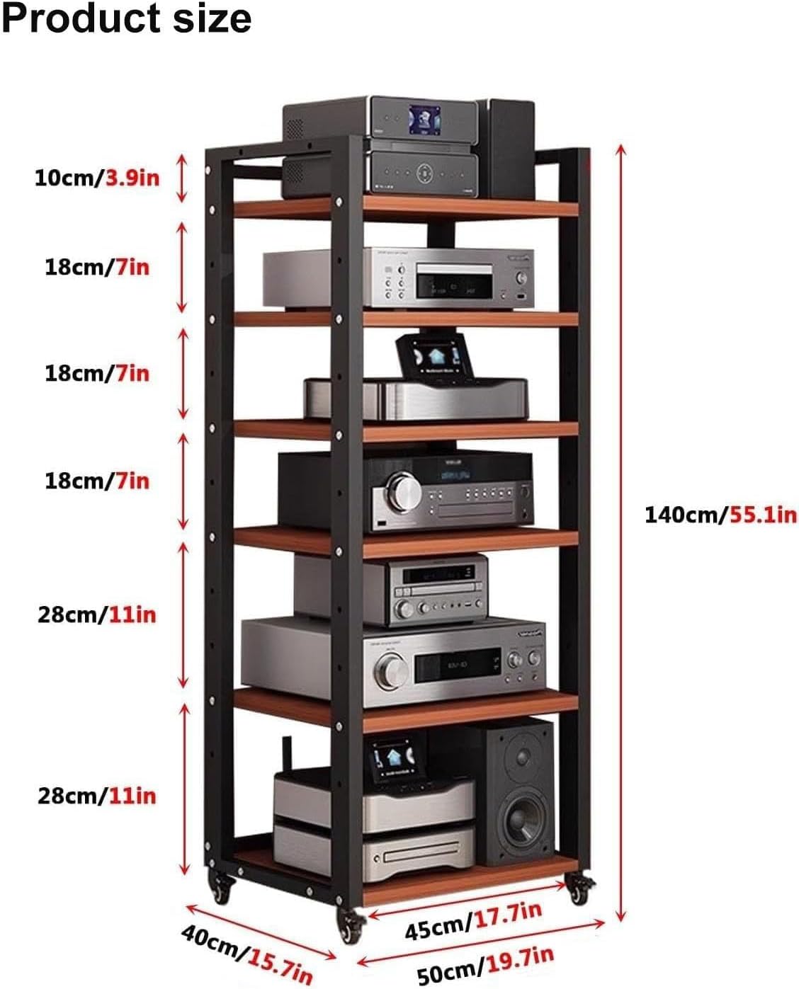 6-Tier Vintage Audio Rack Tower | Corner TV Console & AV Media Cabinet | Adjustable Shelves | Heavy Duty Stereo Stand | Home/Office/Theater Storage Solution(Black)