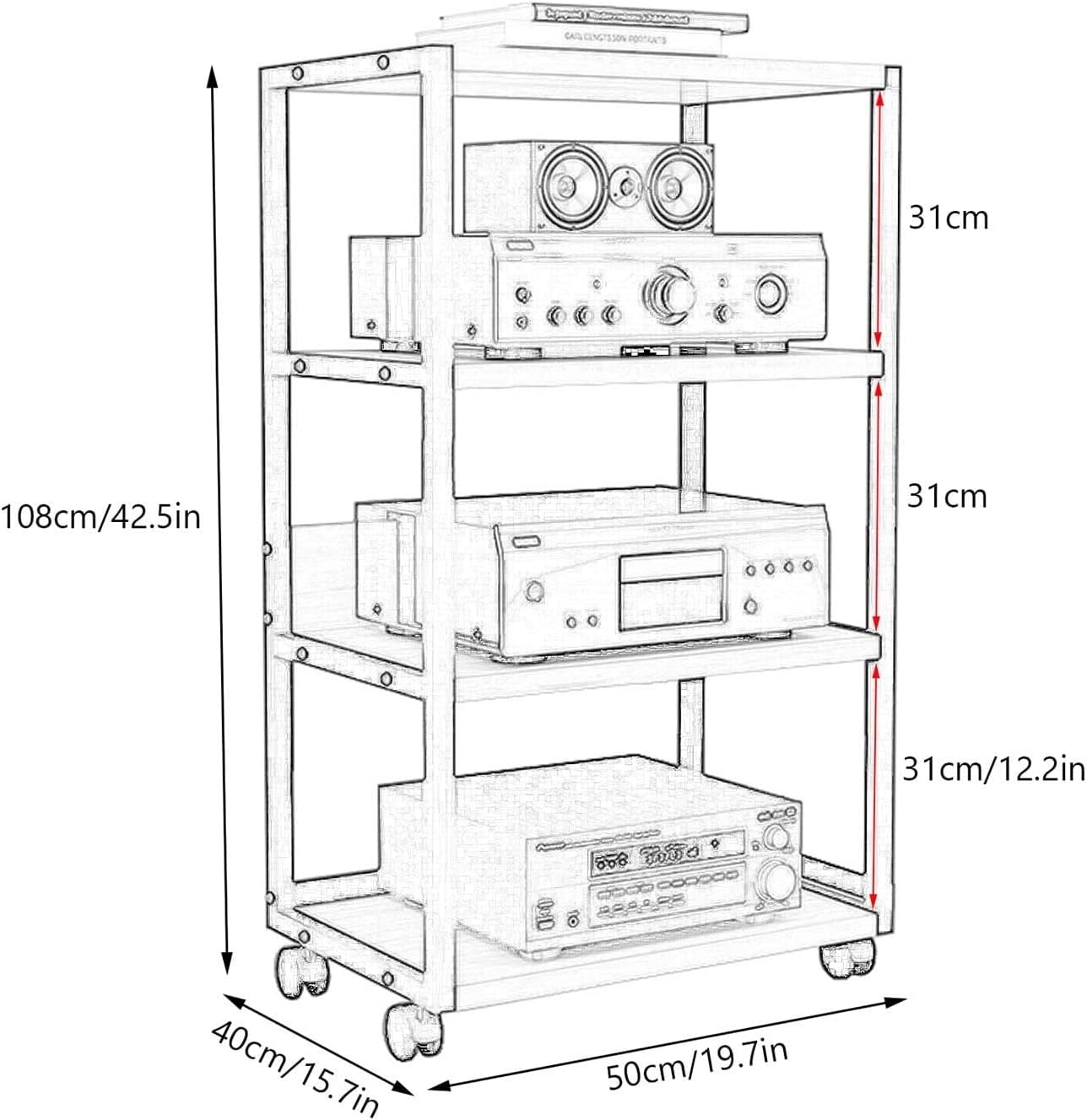 WUHUQN Media Stand Audio Video Media Stand Cabinet with 4 Shelves AV Media Stand Corner Shelf Audio Rack Stand Tower for Home/Office/Audio Video