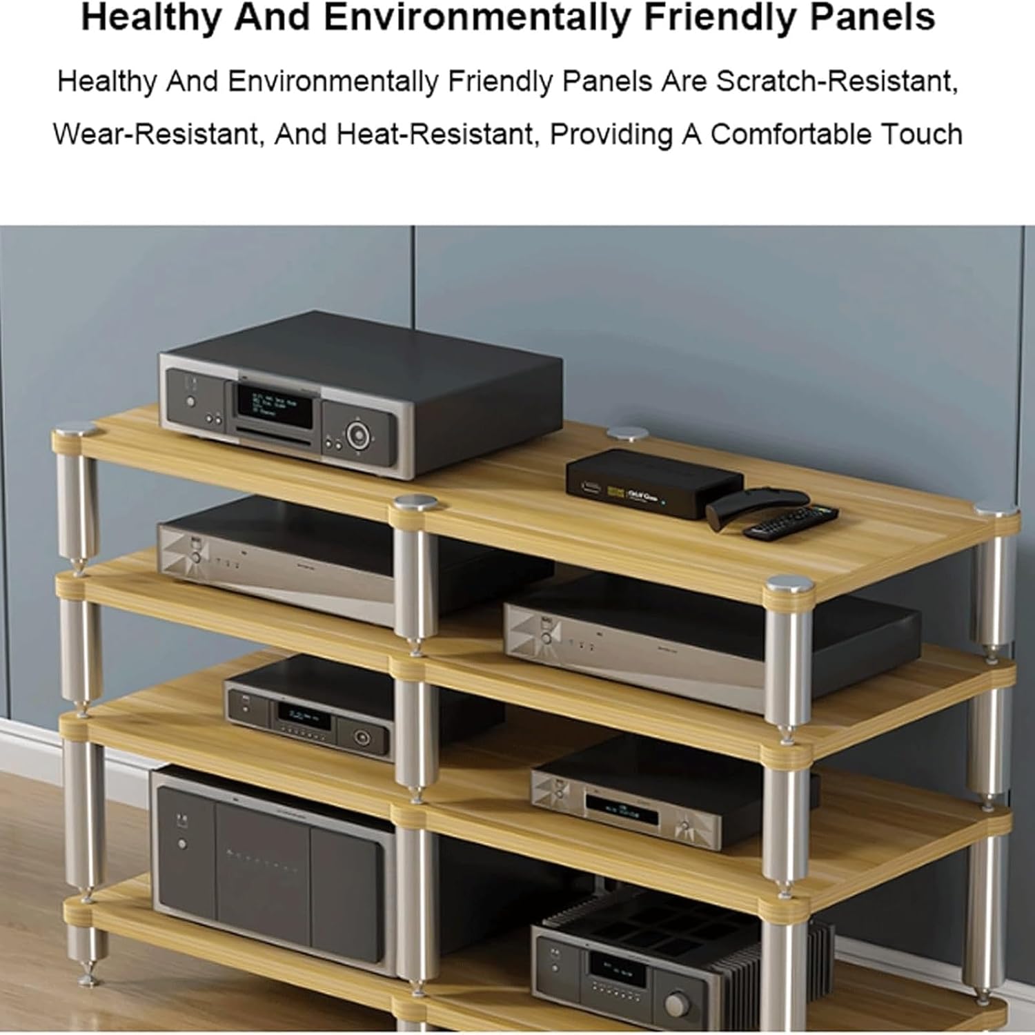 PZEOB Stereo Stands Modern Audio Rack Tower AV Media Stand Wooden Tiered Shelves 2 Tier