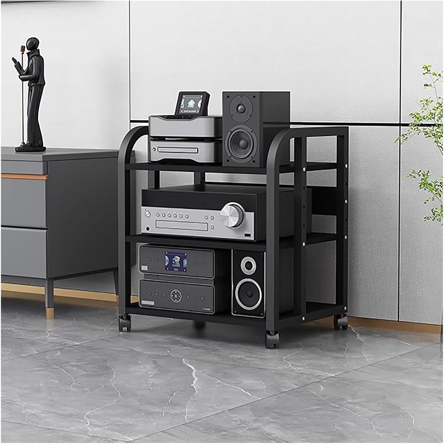 UYCVT Heavy Duty Home Stereo Rack System Adjustable Height Shelf & Wheels 4-Tier Audio/Video Component Cabinet for Amplifiers Players Tv Accessories with Drawer-2 Tier-with Drawer