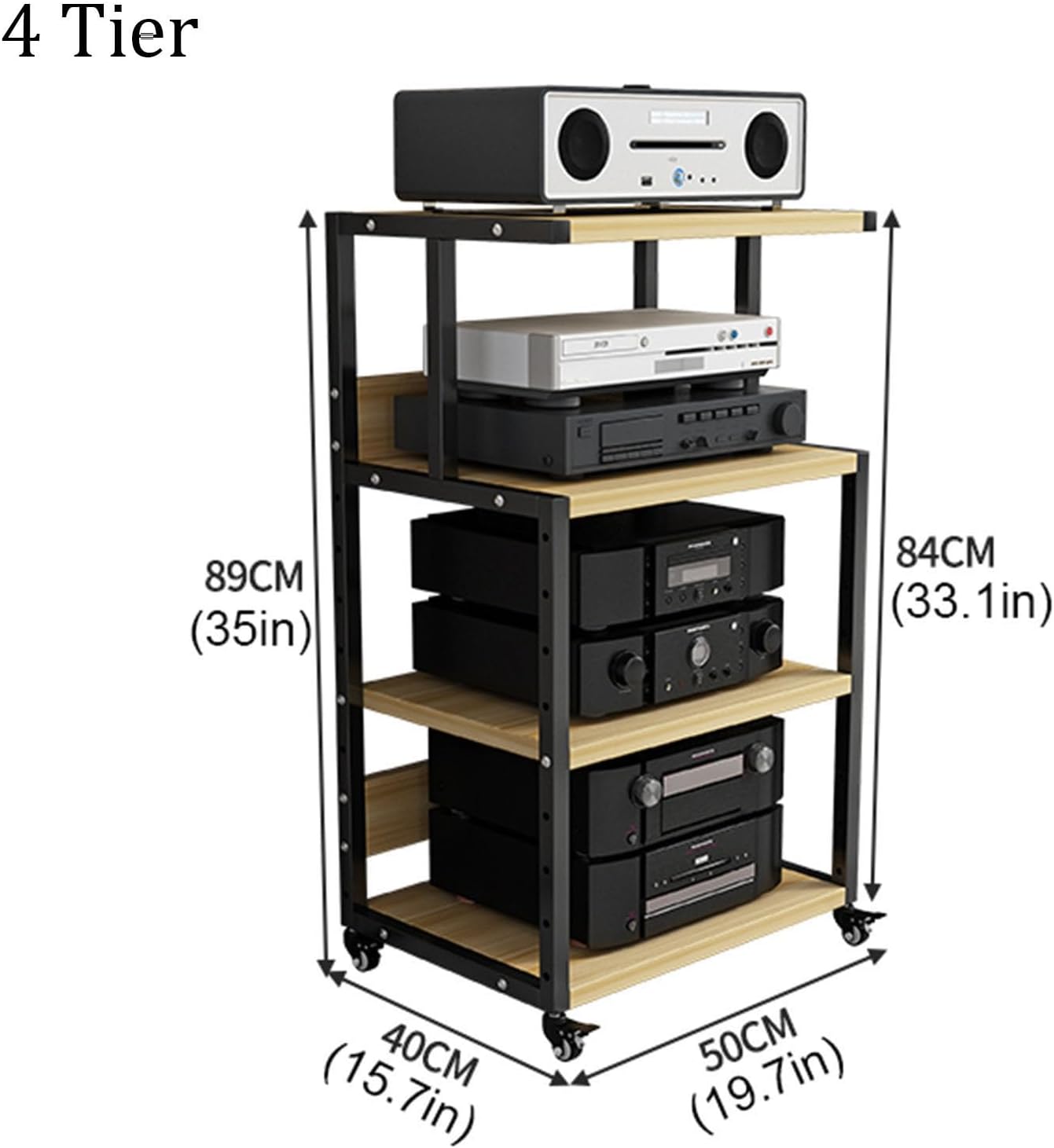 Media Stand 3/4/5-Tier Modern Media Stand Audio Video Component Cabinet Stereo Rack Multi-Functional Open Storage Rack with Height Adjustable Wooden Shelf for Home/Office/Theater