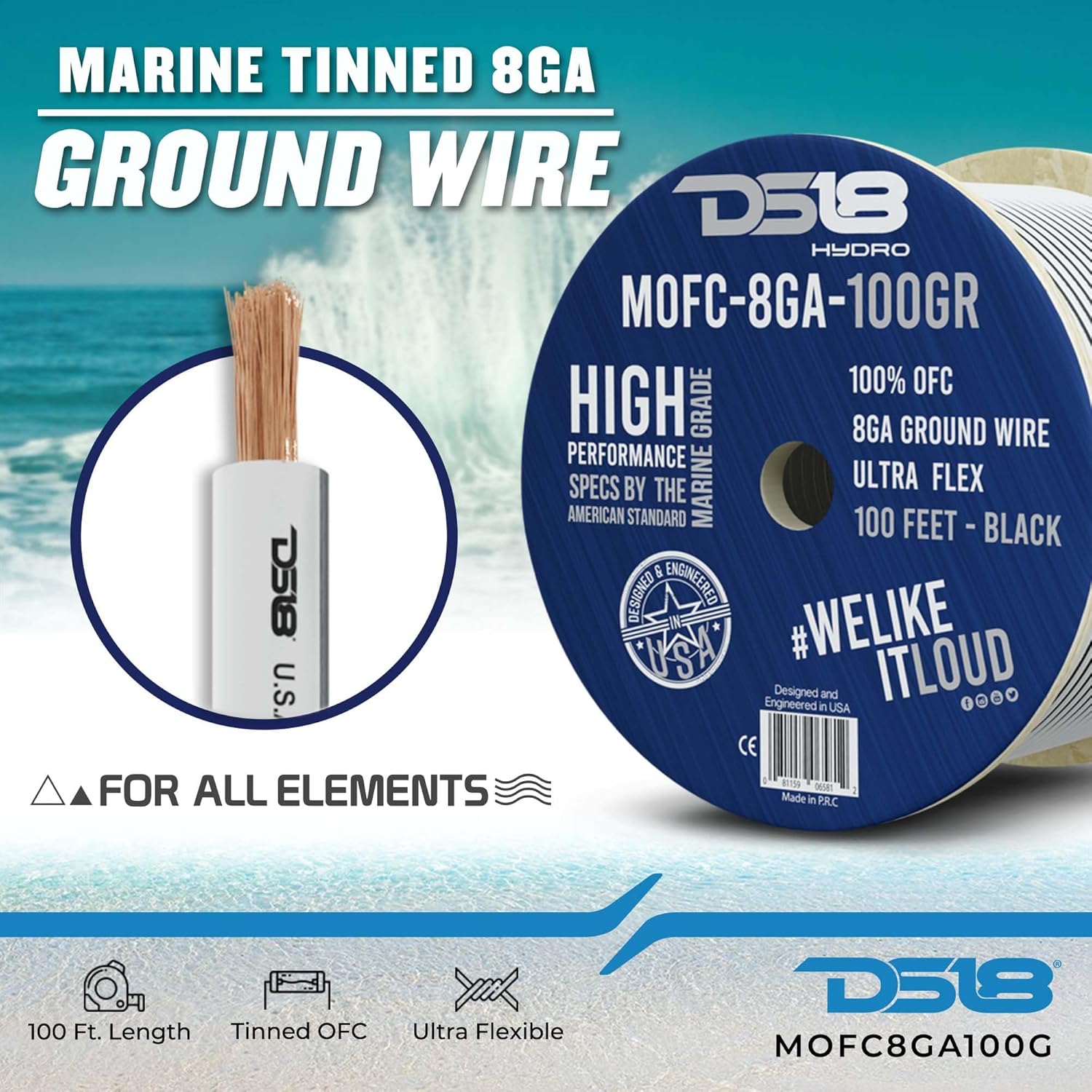 DS18 MOFC8GA100G DS18 MOFC8GA100G Marine Grade 8GA Black & White - Amplifier