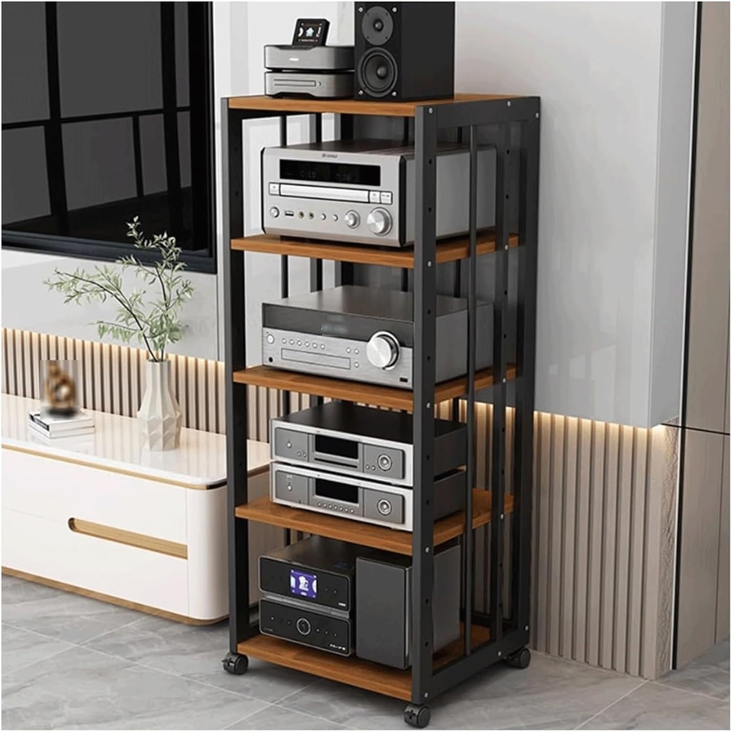PZEOB Audio Tower Rack 2/3/4/5-Tier AV Media Stand with Wheels