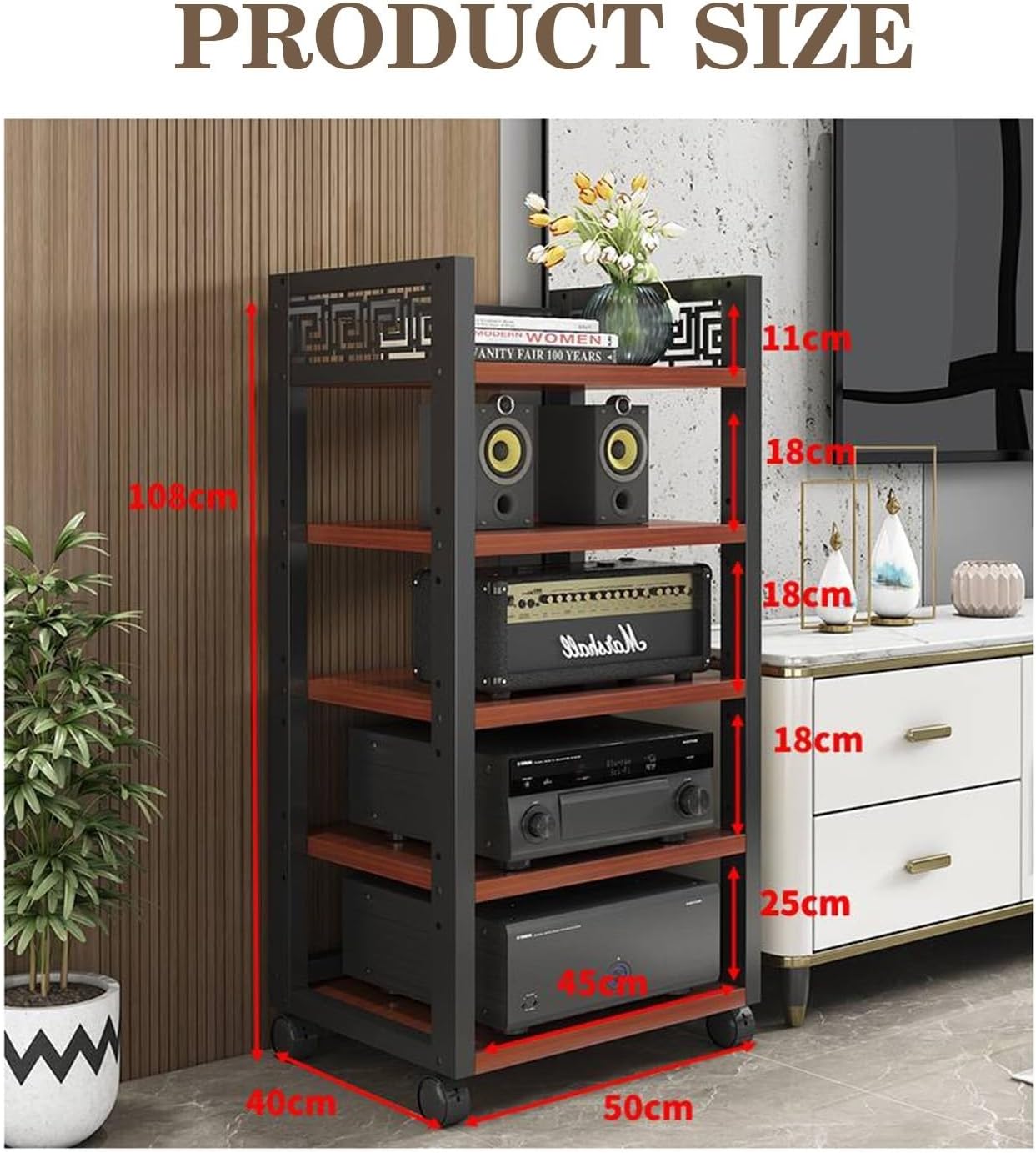 5 Tier Media Rack Audio/Video Component Cabinet Height Adjustable Wooden Board