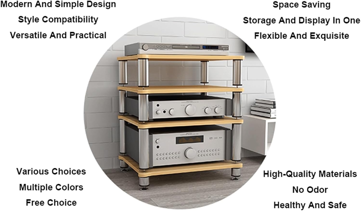 XMFBSY Medios HiFi Rack AV Media Stand Stereo Component Cabinet Wood Shelf Rack Audio Tower Modern Record Player Media Console Stand for Home Office Theater Organizer(Black