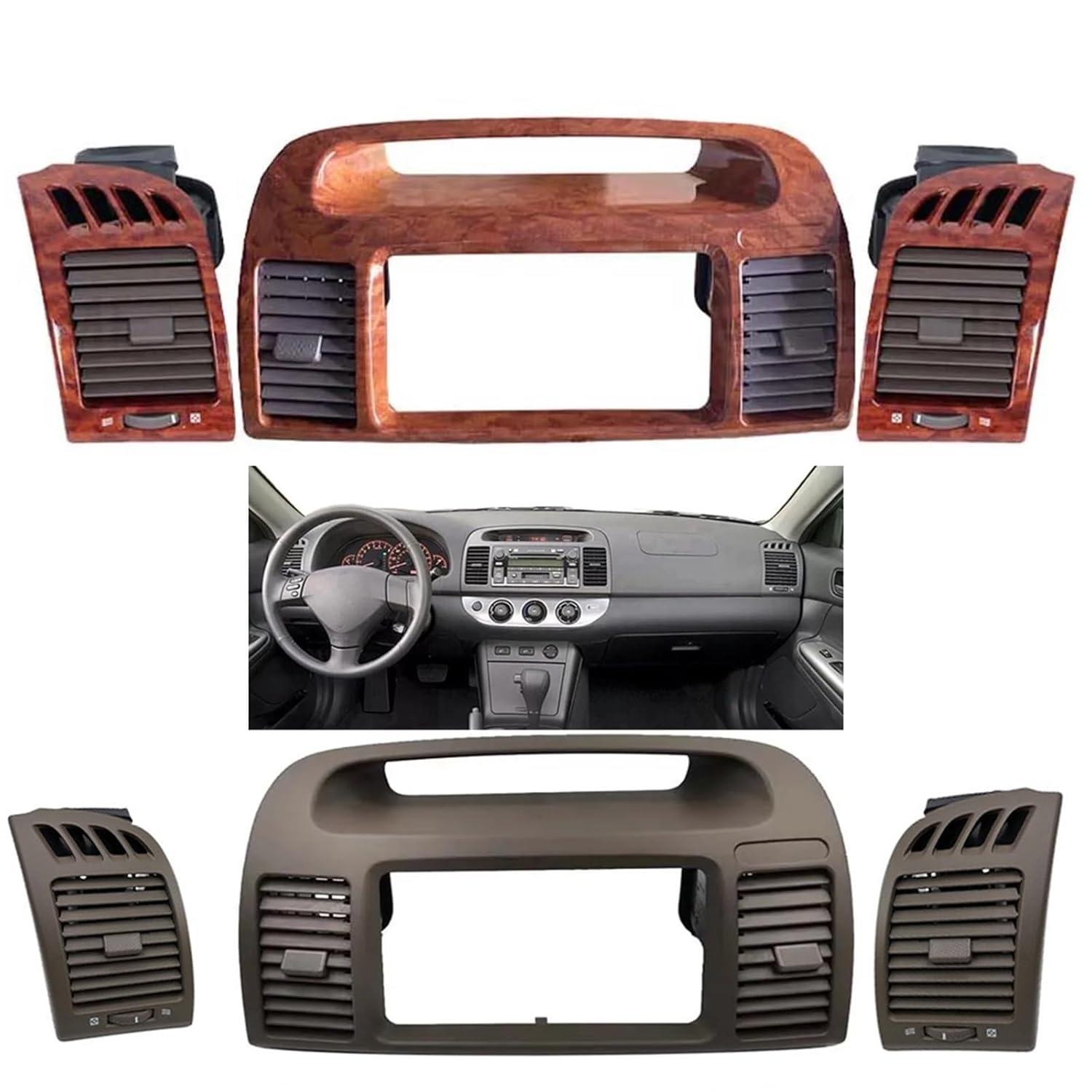 Air Vent Outlet Compatible with Toyota Camry 5 2002 2003 2004 2005 2006 Fascia Auto Stereo Panel Mounting CD DVD Radio Dashboard(Brown)