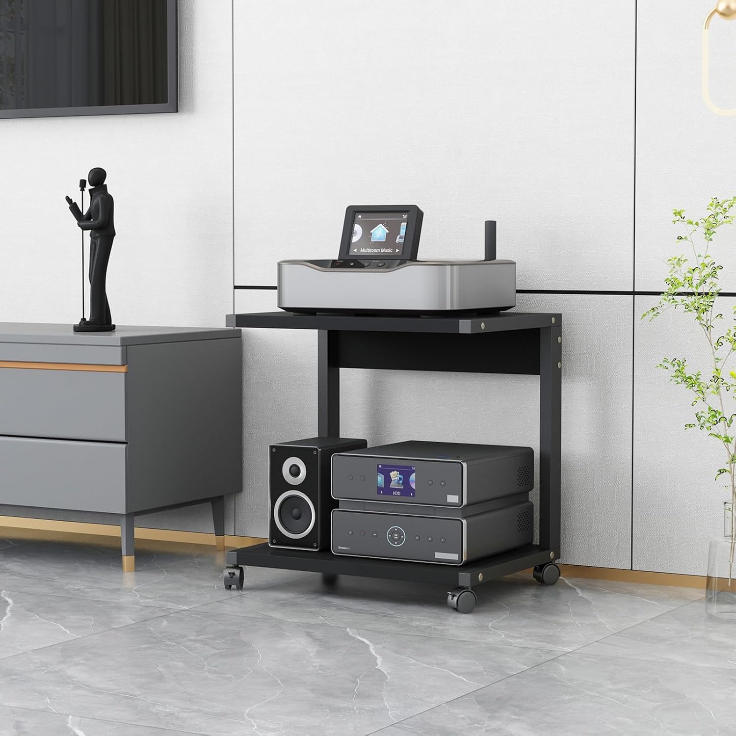 QUANGJN 2-Tier Movable Media Stand Multi-Function Open Storage Shelf for DVD Player/TV Boxe/Game Consoles/TV Accessories